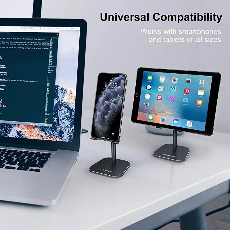 Universal Cell Phone Stand Aluminium Alloy Adjustable Phone Stand Holder for Desk Compatible with iPhone 1211 ProXS MaxXRXSX87 Plus iPad Samsung Tablets and Smartphones Black