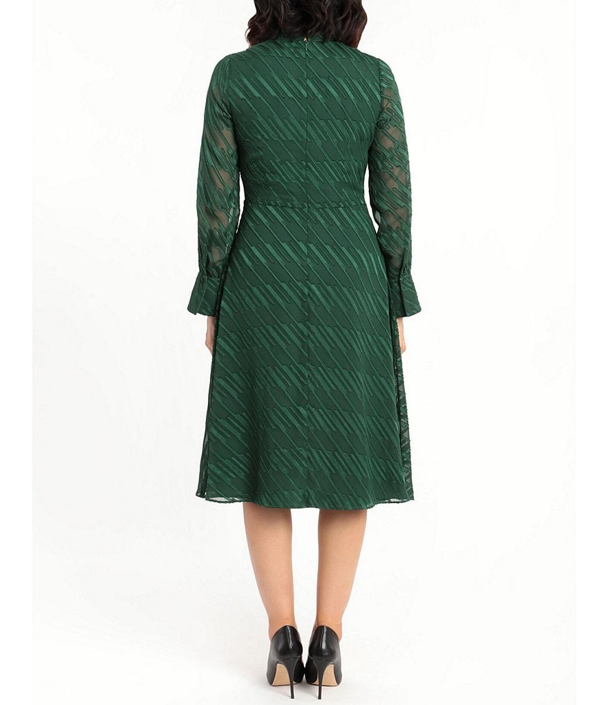 Maggy London Long Sleeve Mock Neck Linear Burnout Dress