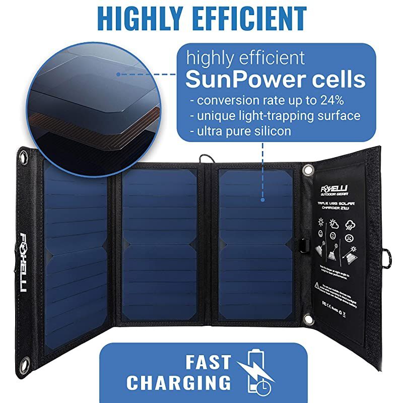 Triple USB Solar Charger 21W Portable Solar Panel Phone Charger for iPhone amp Android Smartphones iPads Android Tablets Power Banks amp More Foldable Solar Panel for Camping amp Outdoors