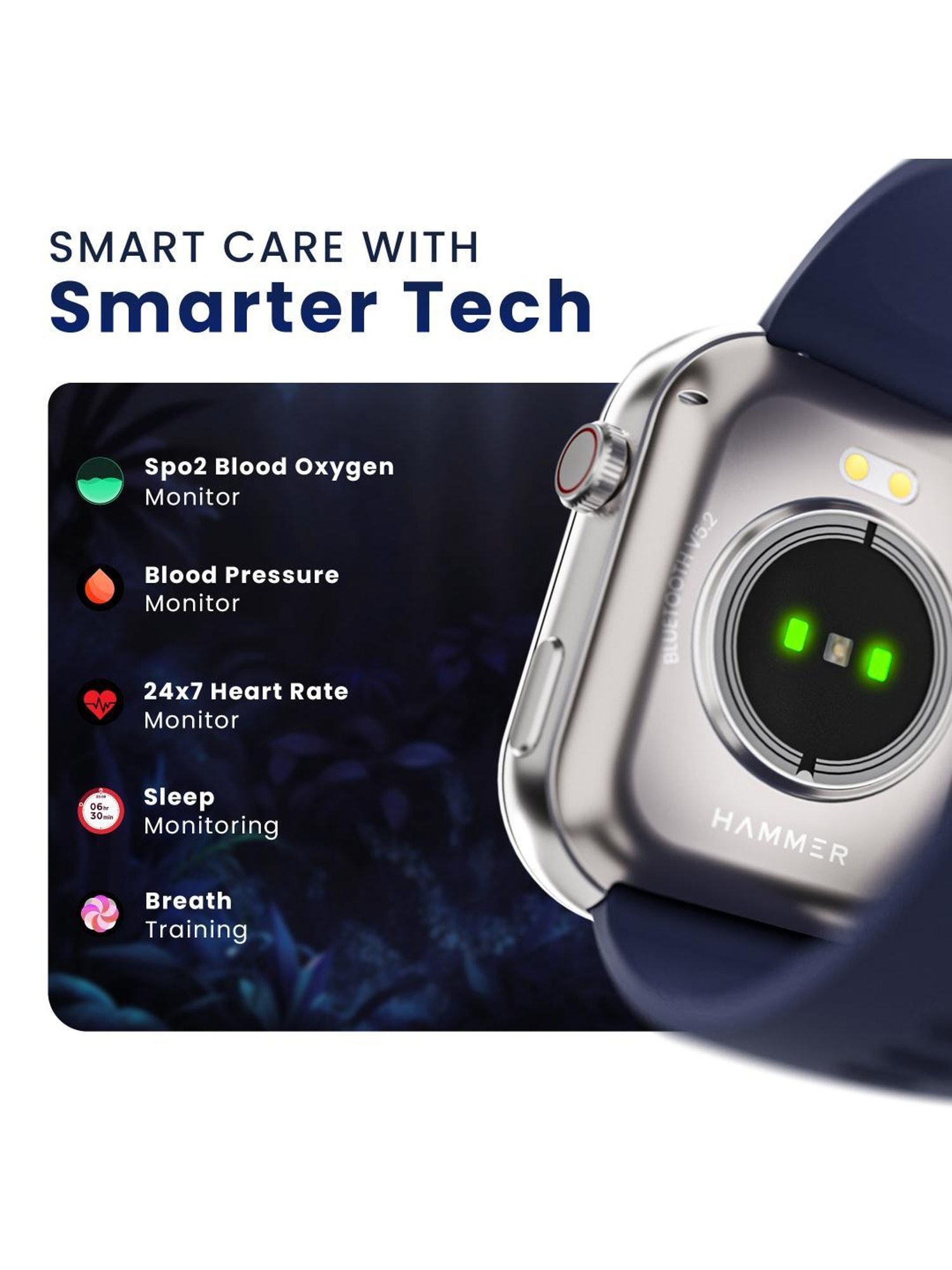 Hammer Tussle BT Calling Smartwatch with 2.01 inch HD Display & Voice Assistant (Admiral Blue)