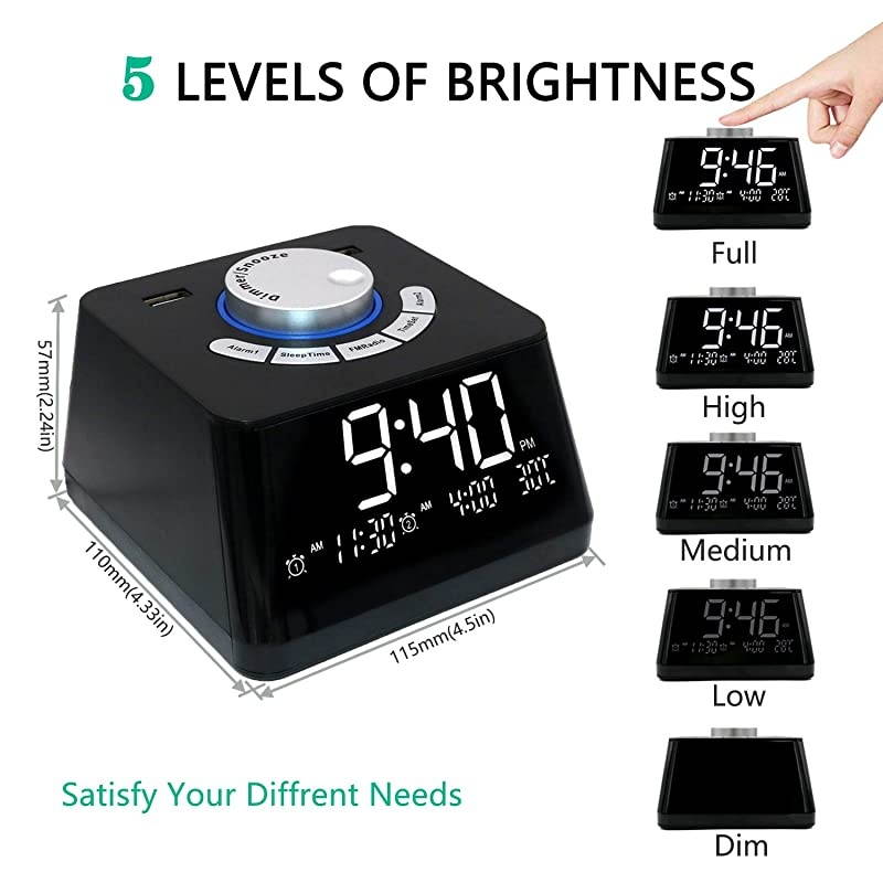 radio alarm clock FM radio Alarm clocks for bedroomsDual alarm clock with 6 alarm clock sounds radio alarm clocks for bedroomsDual USB charging port Bedroom sleep alarm clock al