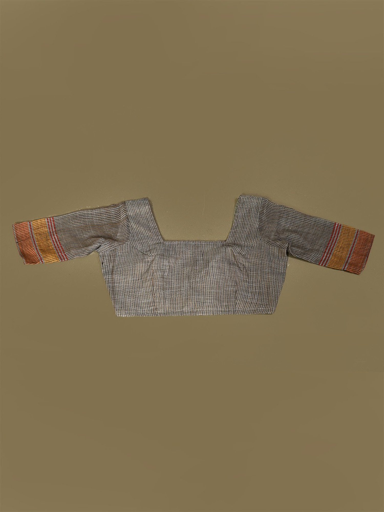 Elora Brown Linen Striped Saree With Blouse