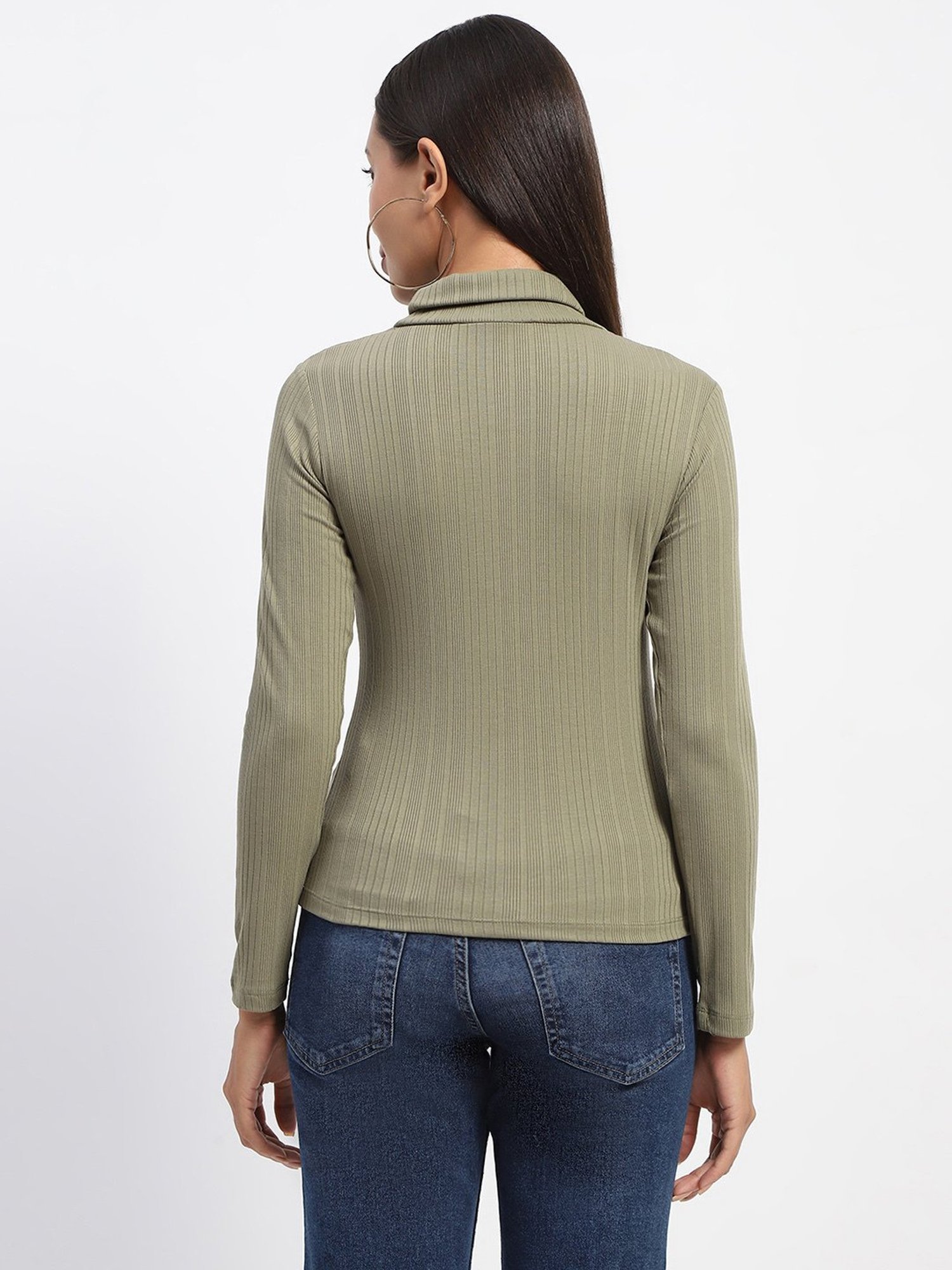 MADAME Sage Green Cotton Slim Fit Top