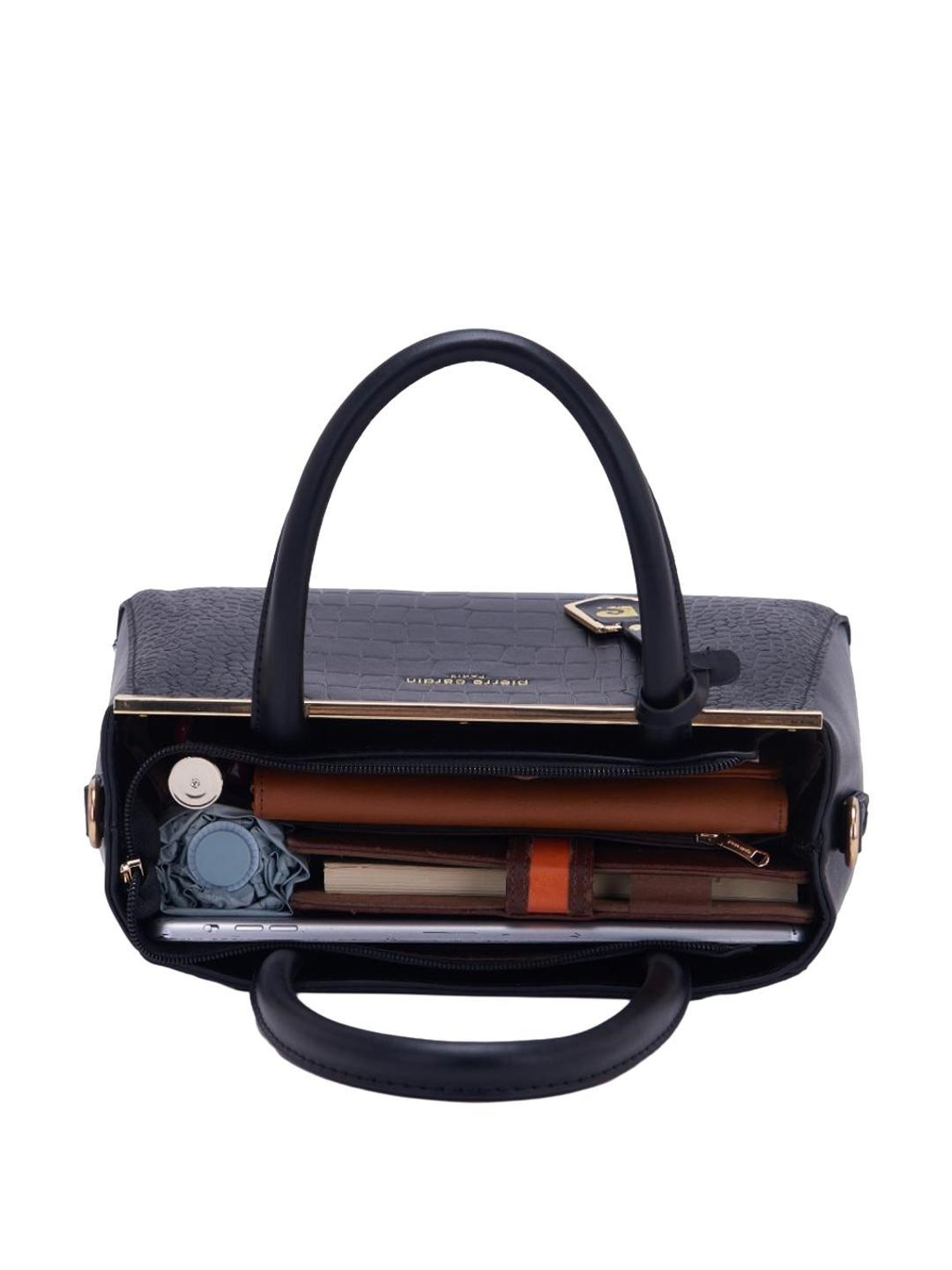 Pierre Cardin Black Solid Satchel Handbag