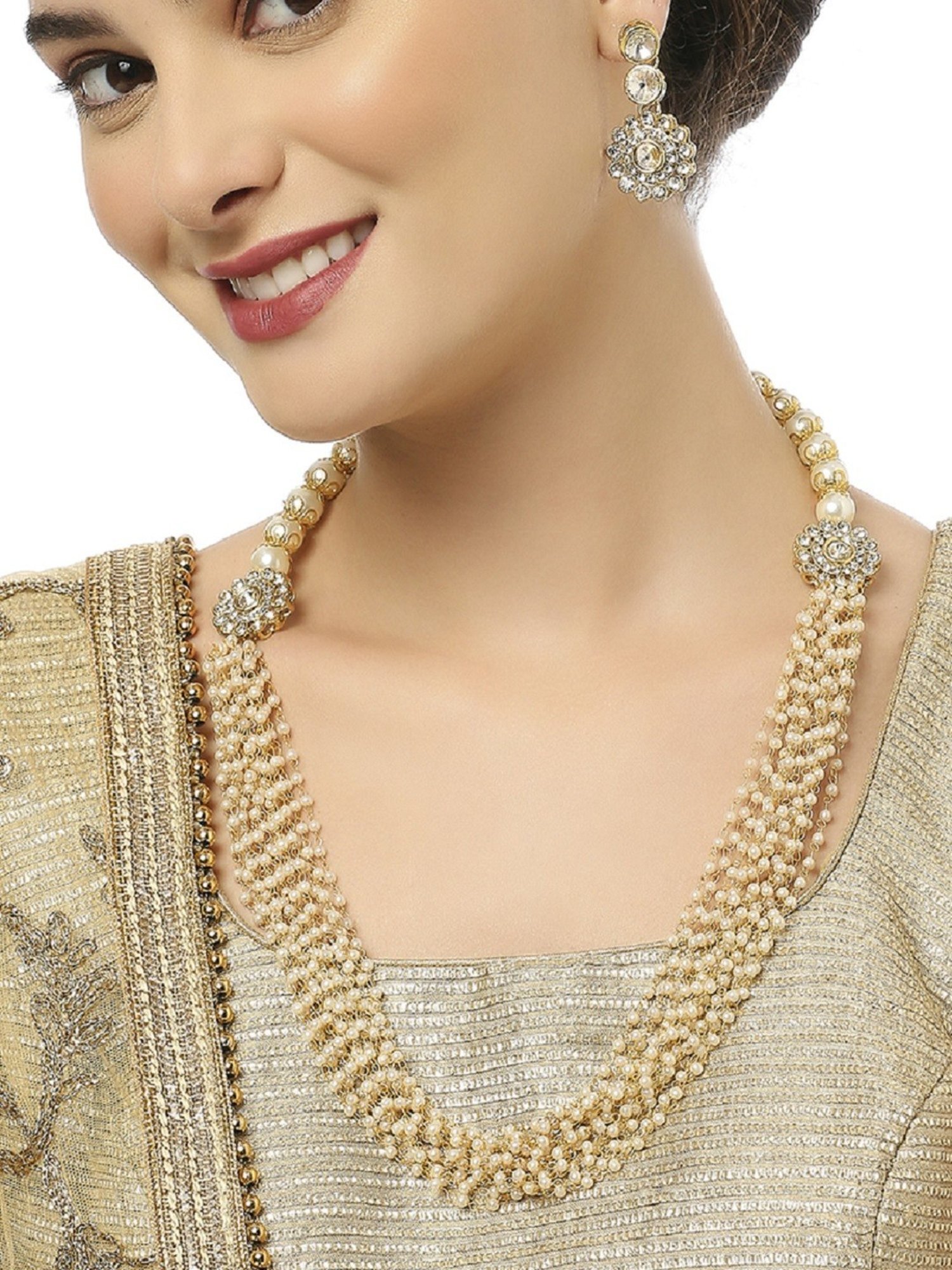 Oomph White Pearls Necklace & Earring Set