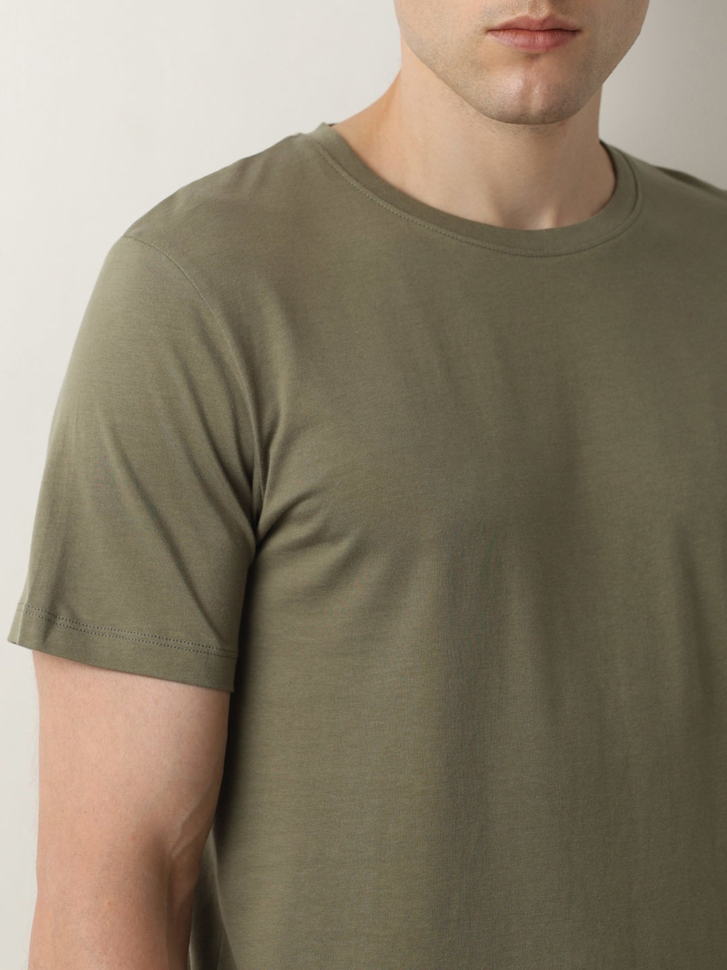 SELECTED HOMME Green Slim Fit Cotton Crew T-Shirt