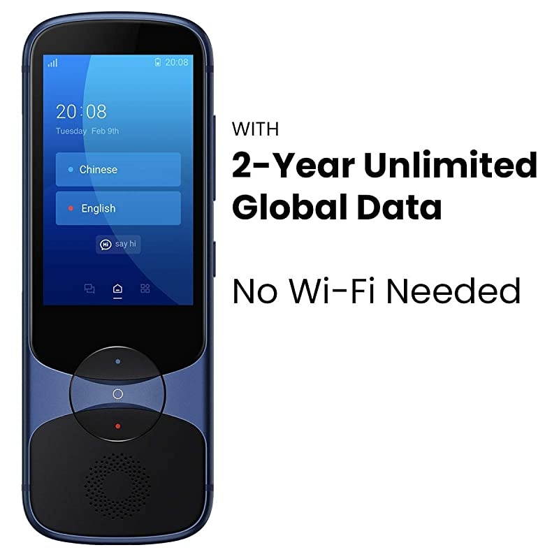 Language Translator Device with Unlimited 2-Year Global Data (No WiFi Need) 200+ Countries 95+% Accuracy Instant Real-time Voice Translation & Offline Translation w/Bluetooth & 4G/LTE (Blue)