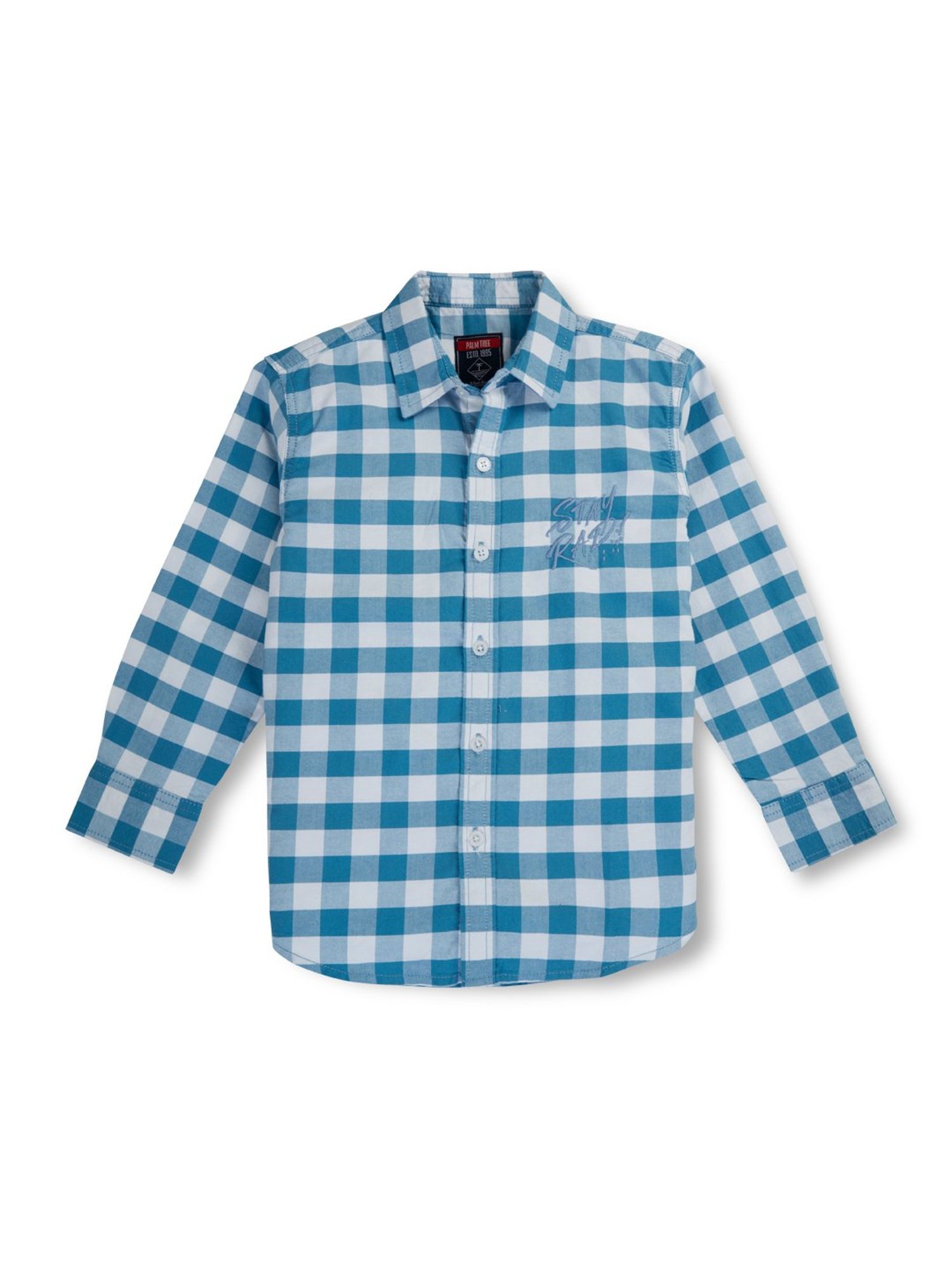 Palm Tree Boys Blue Checks Full Sleeves Shirt