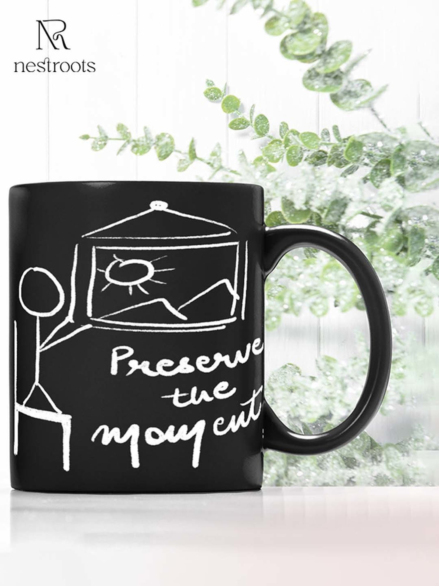 Nestroots Black Stoneware Noir Quote Brew Coffee Mug (0.325 L)