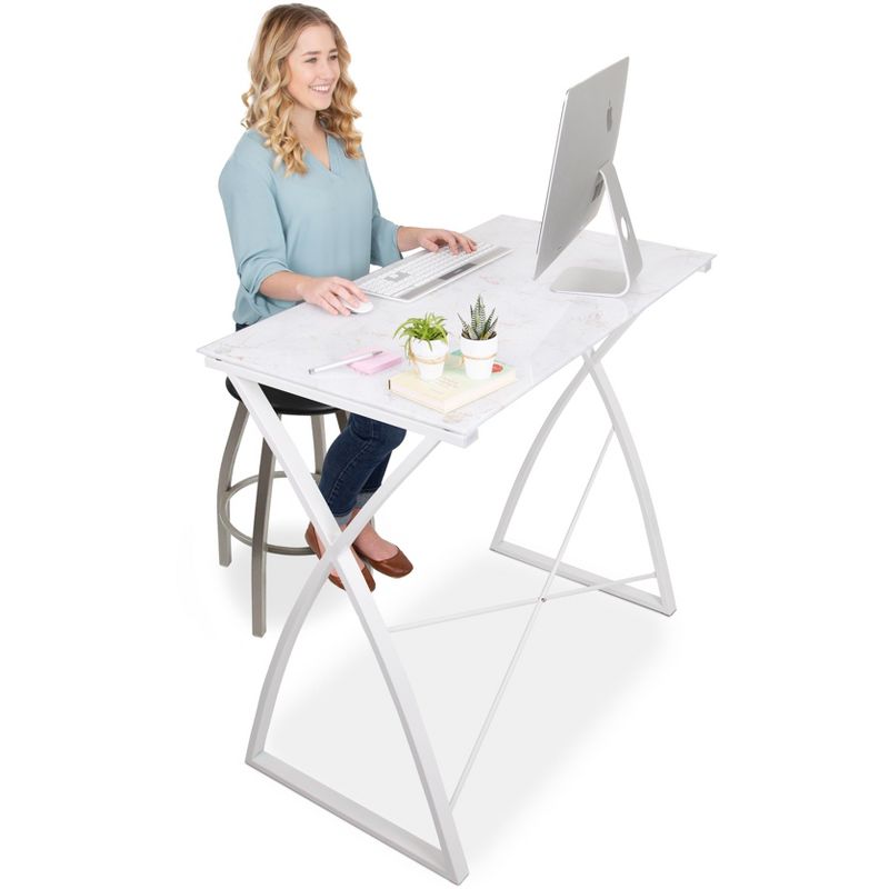 Joy Glass Standing Desk &ndash; 43&rdquo; Modern Multifunctional Stand-Up Table &ndash; Wood Print &ndash; Stand Steady