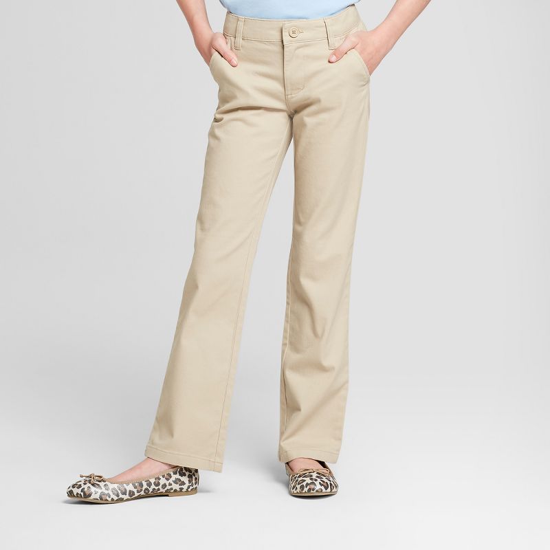 Girls' Bootcut Twill Uniform Chino Pants - Cat & Jack™ Khaki 5