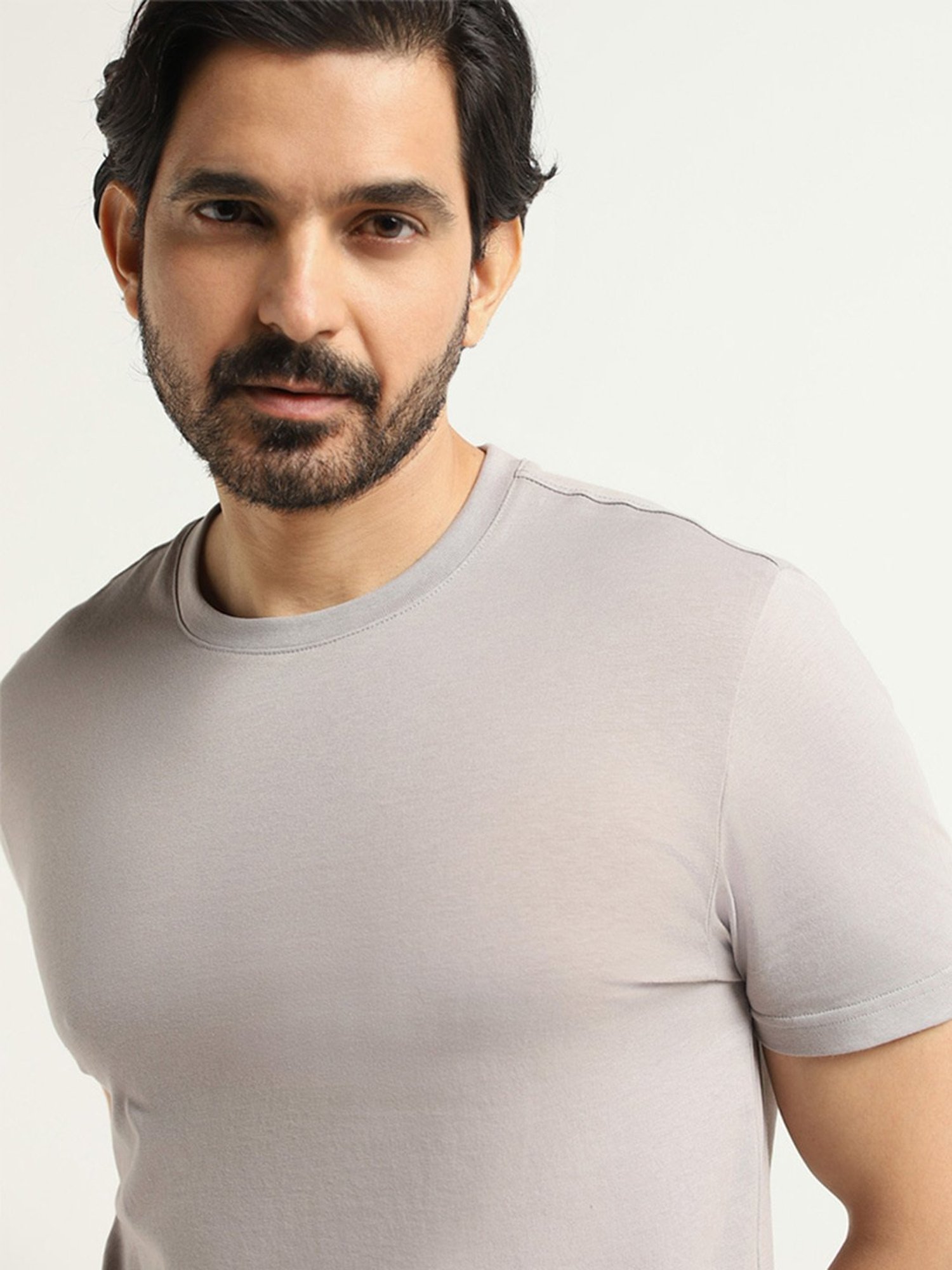 WES Casuals by Westside Light Grey Slim Fit T-Shirt