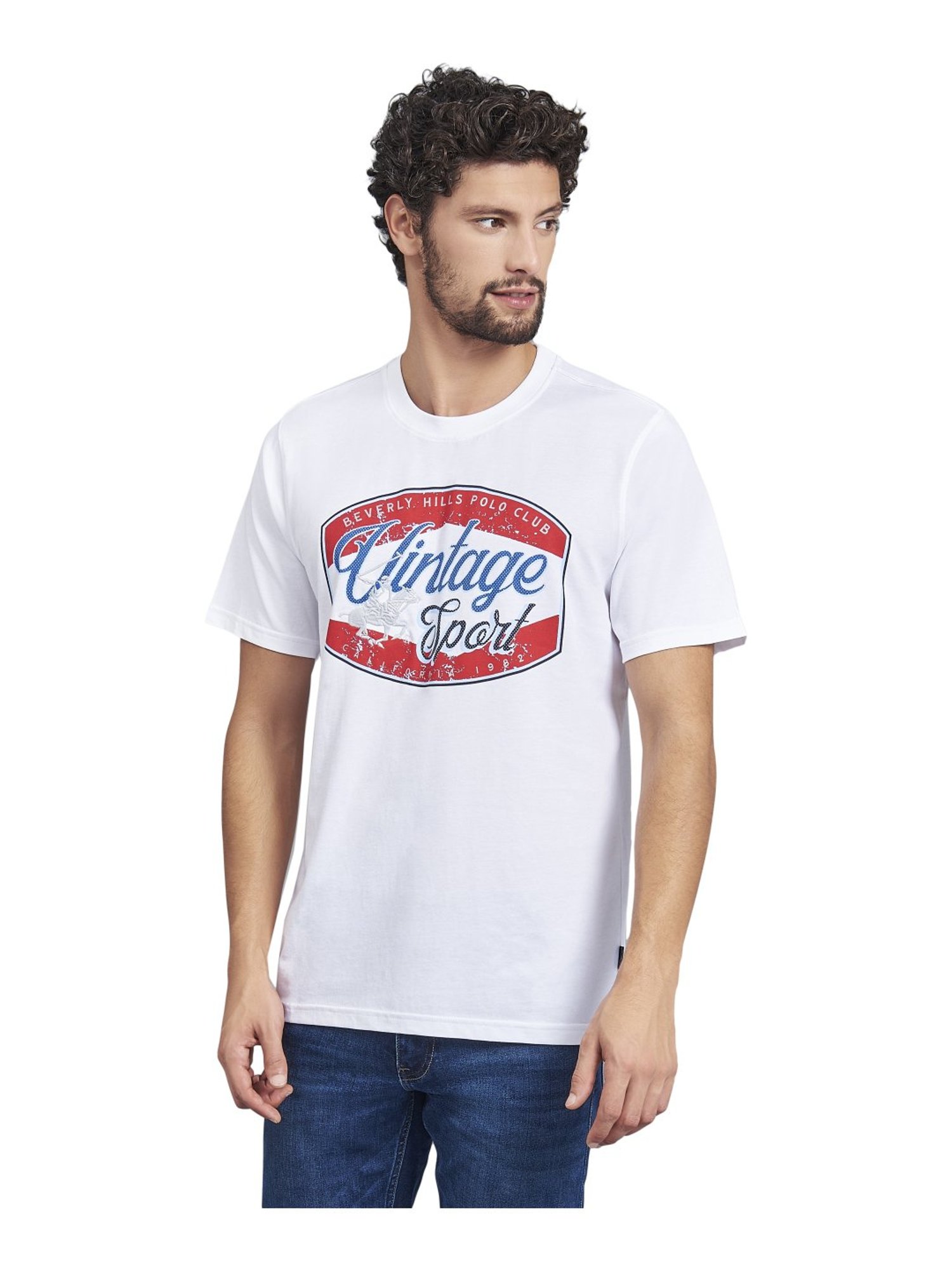 Beverly Hills Polo Club White Cotton Regular Fit Printed T-Shirt