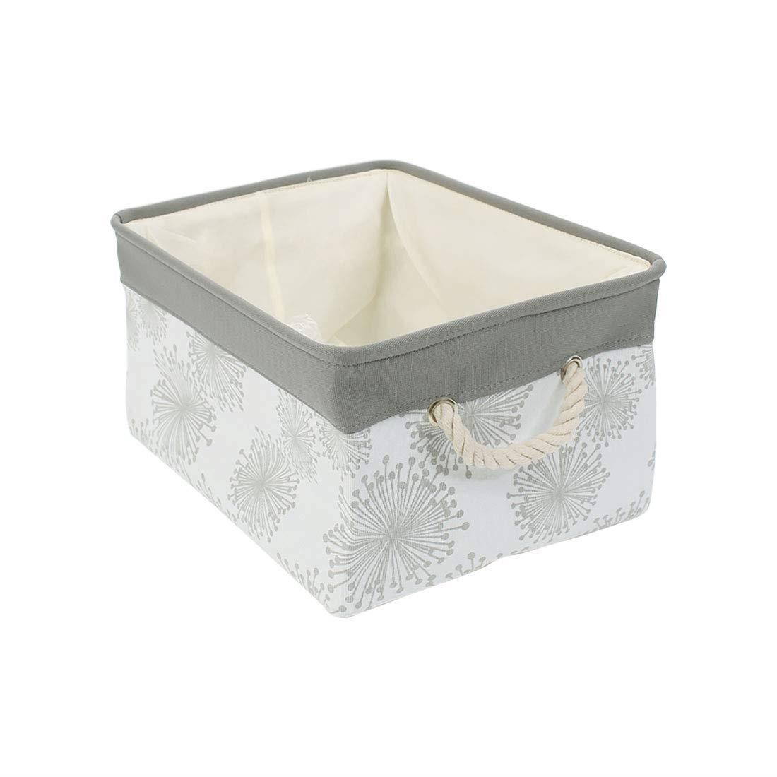 uxcell Storage Cube Bin with Durable Cotton Handle, Collapsible Canvas Fabric Key Toy Storage Basket 14.2" x 10.2" x 6.7" Gray Gypsophila Pattern