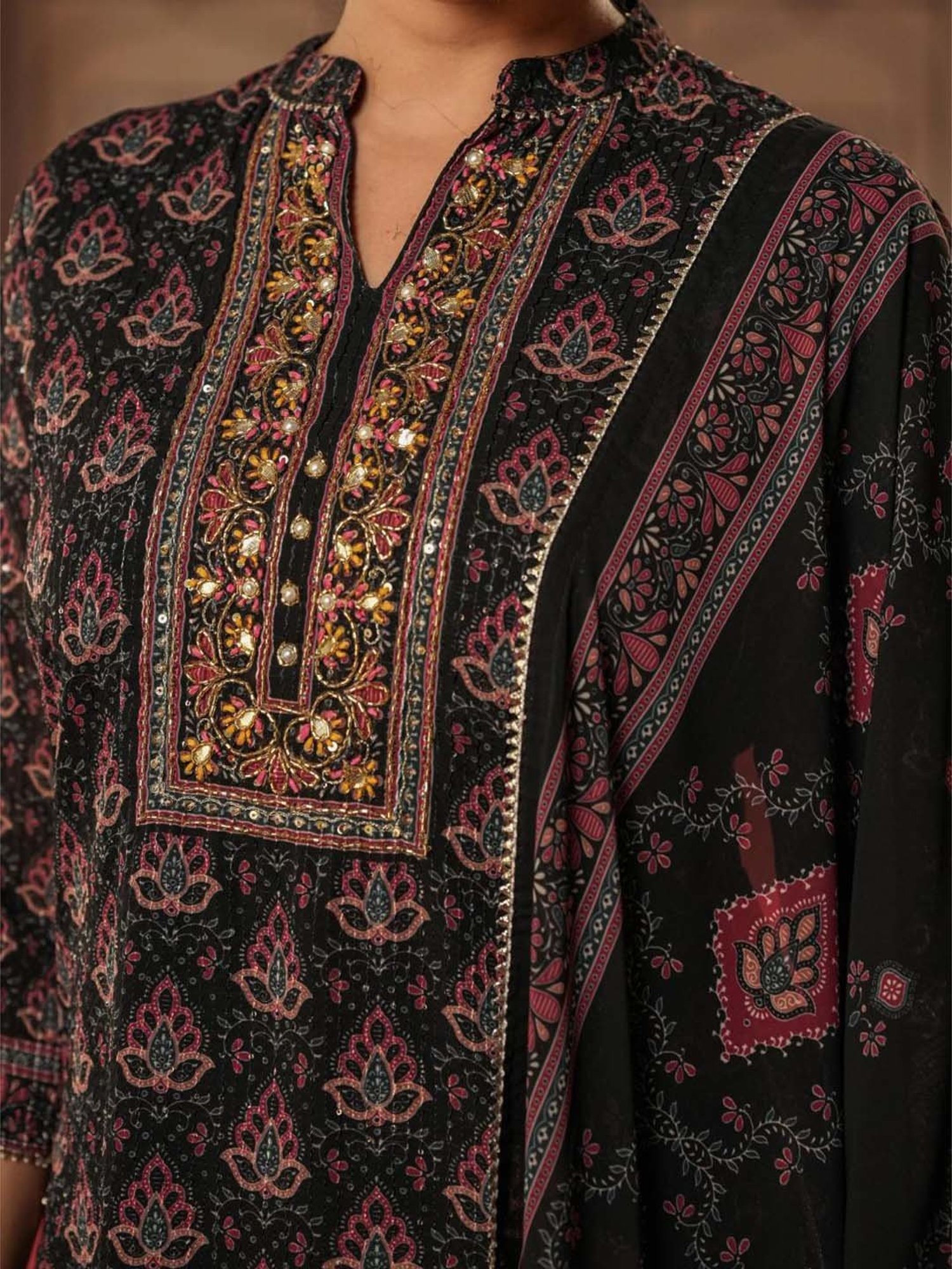 SCAKHI Black Printed Kurti Sharara Set With Dupatta
