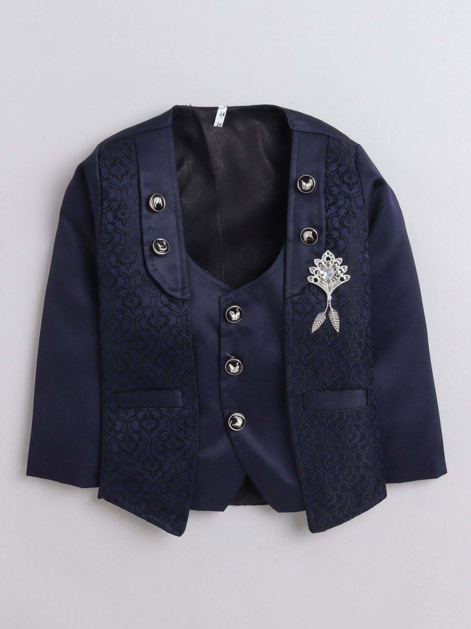 Fourfolds Boys Navy Blue Solid Full Sleeves Clothing Set