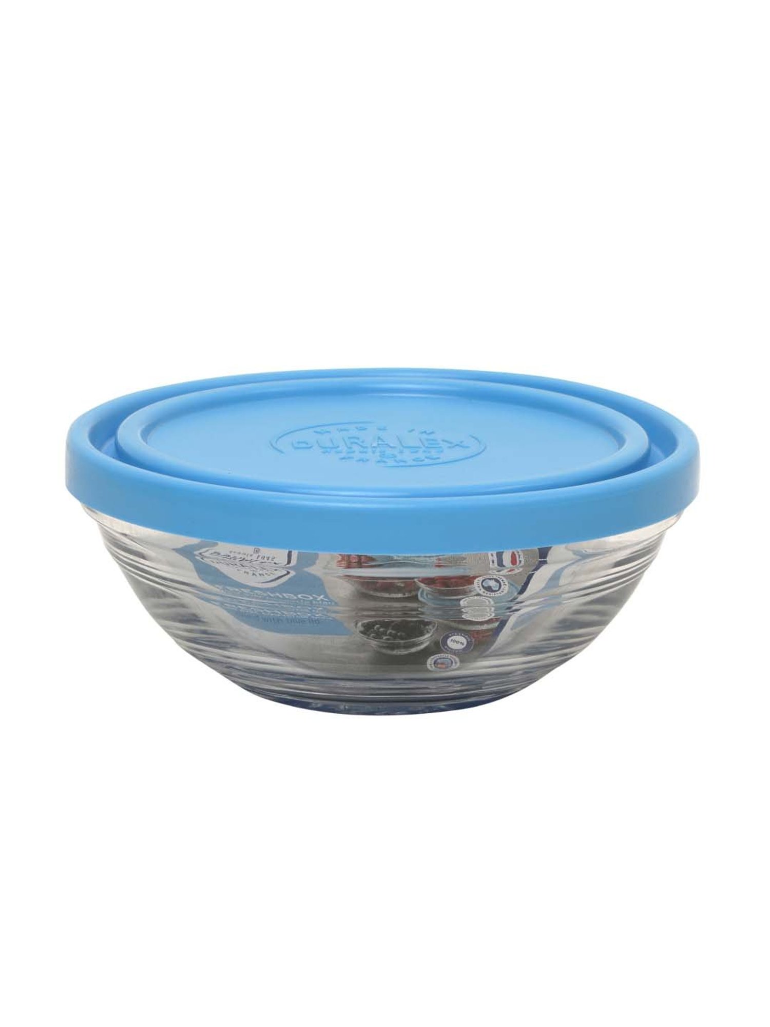 Duralex 'Freshbox' Transparent & Blue Glass 17 cm Container With Lid (0.97 L) - Set of 2