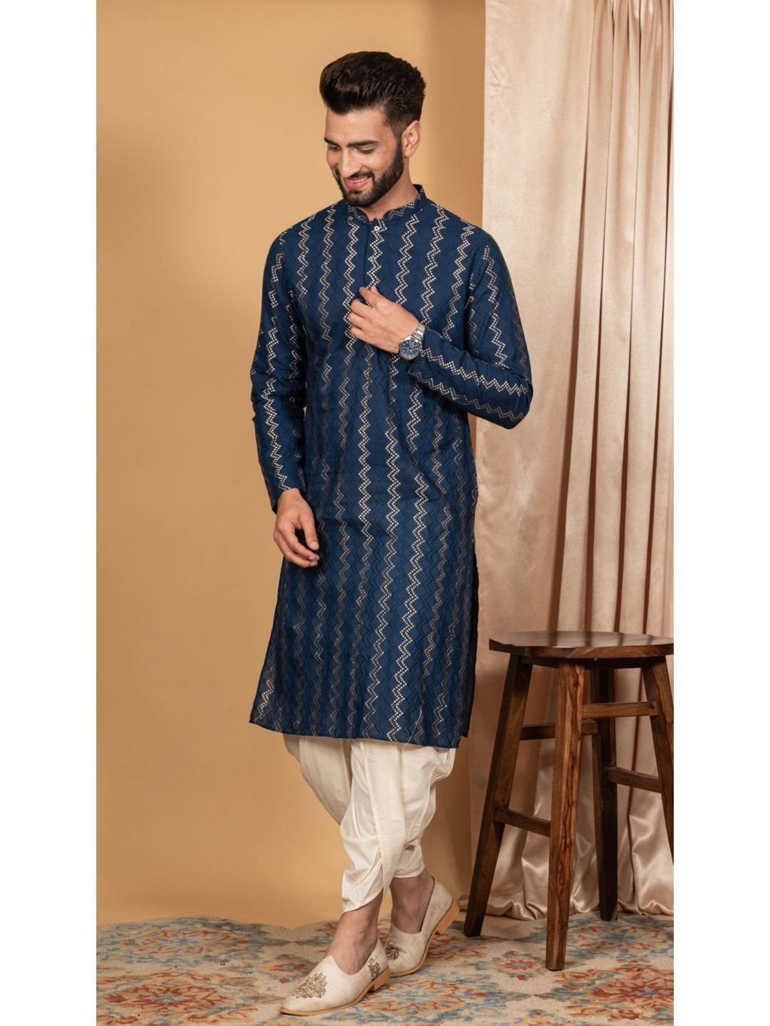 Manthan Fawn & White Regular Fit Kurta