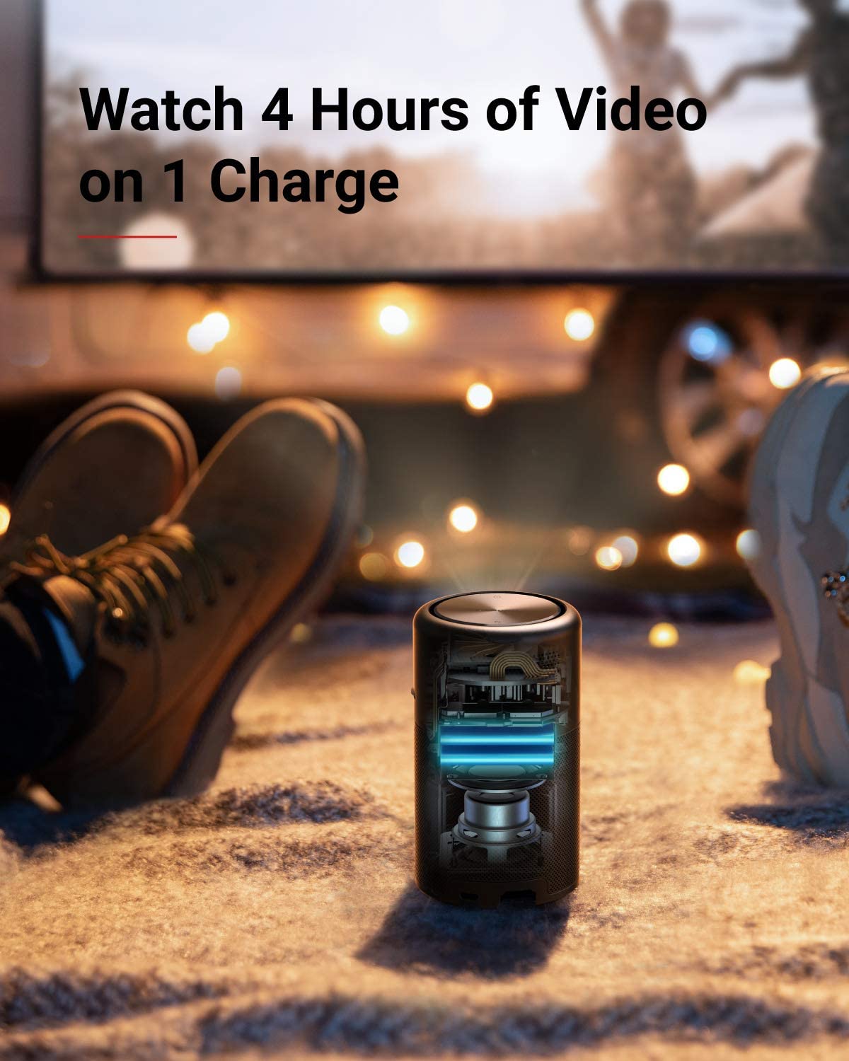 Nebula Capsule, by Anker, Smart Portable Wi-Fi Mini Projector, 100 ANSI lm Pocket Cinema, DLP, 360&deg; Speaker, 100" Picture, 4-Hour Video Playtime, and App-Watch Anywhere