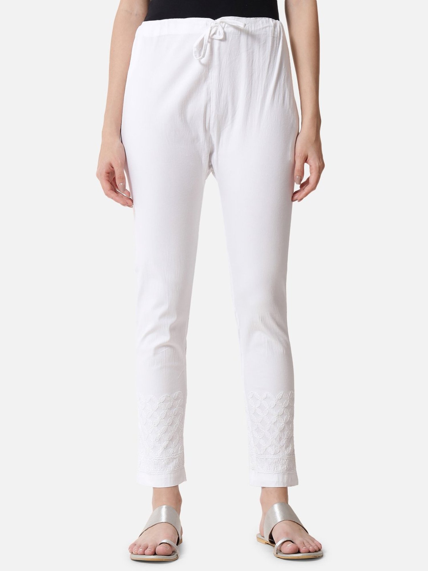 PARAMOUNT CHIKAN White Cotton Chikankari Pants
