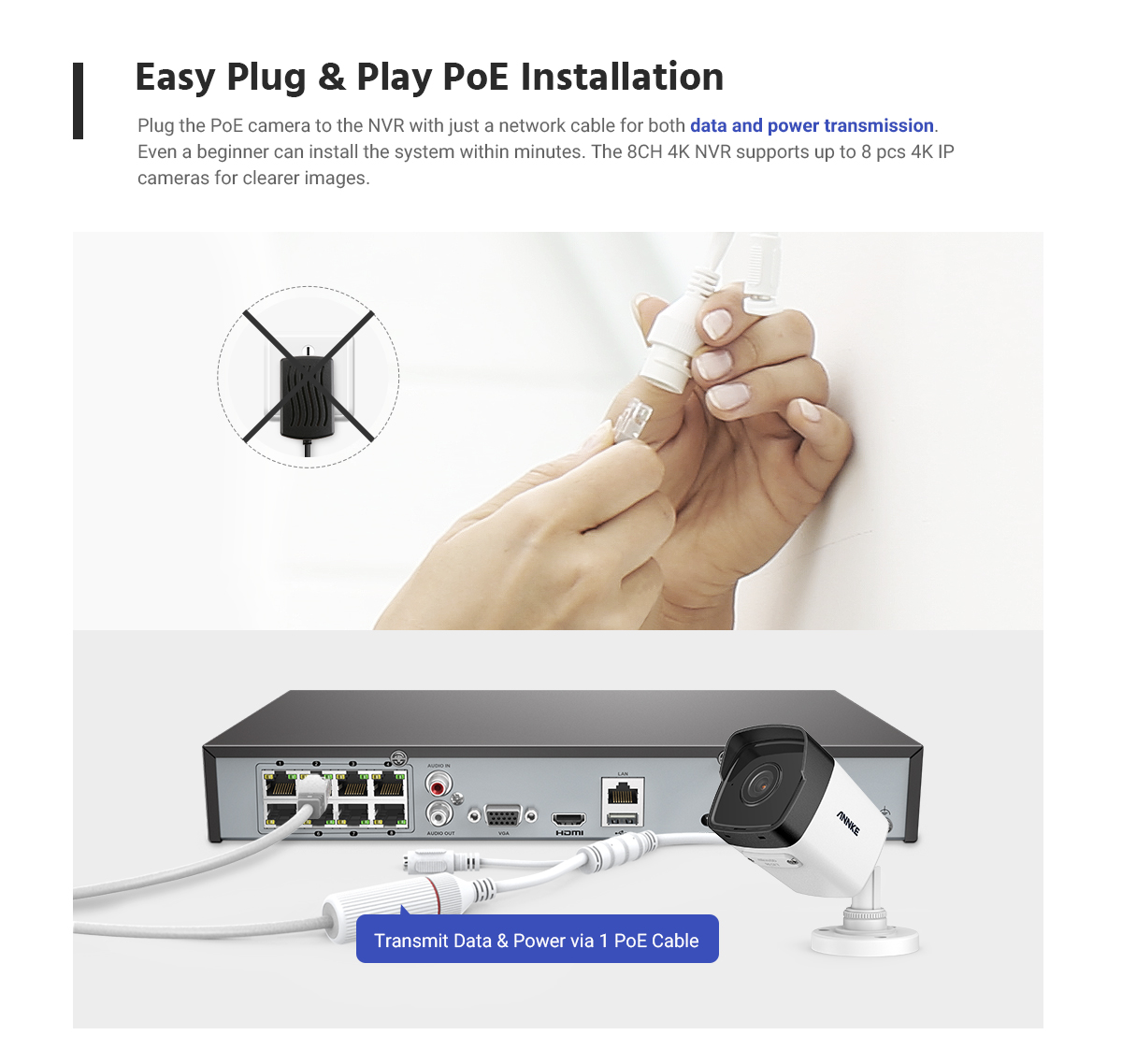 ANNKE 8CH NVR Video Surveillance System 5MP PoE Security Cameras System For Home Indoor Outdoor 8 Camera - 2TB HDD