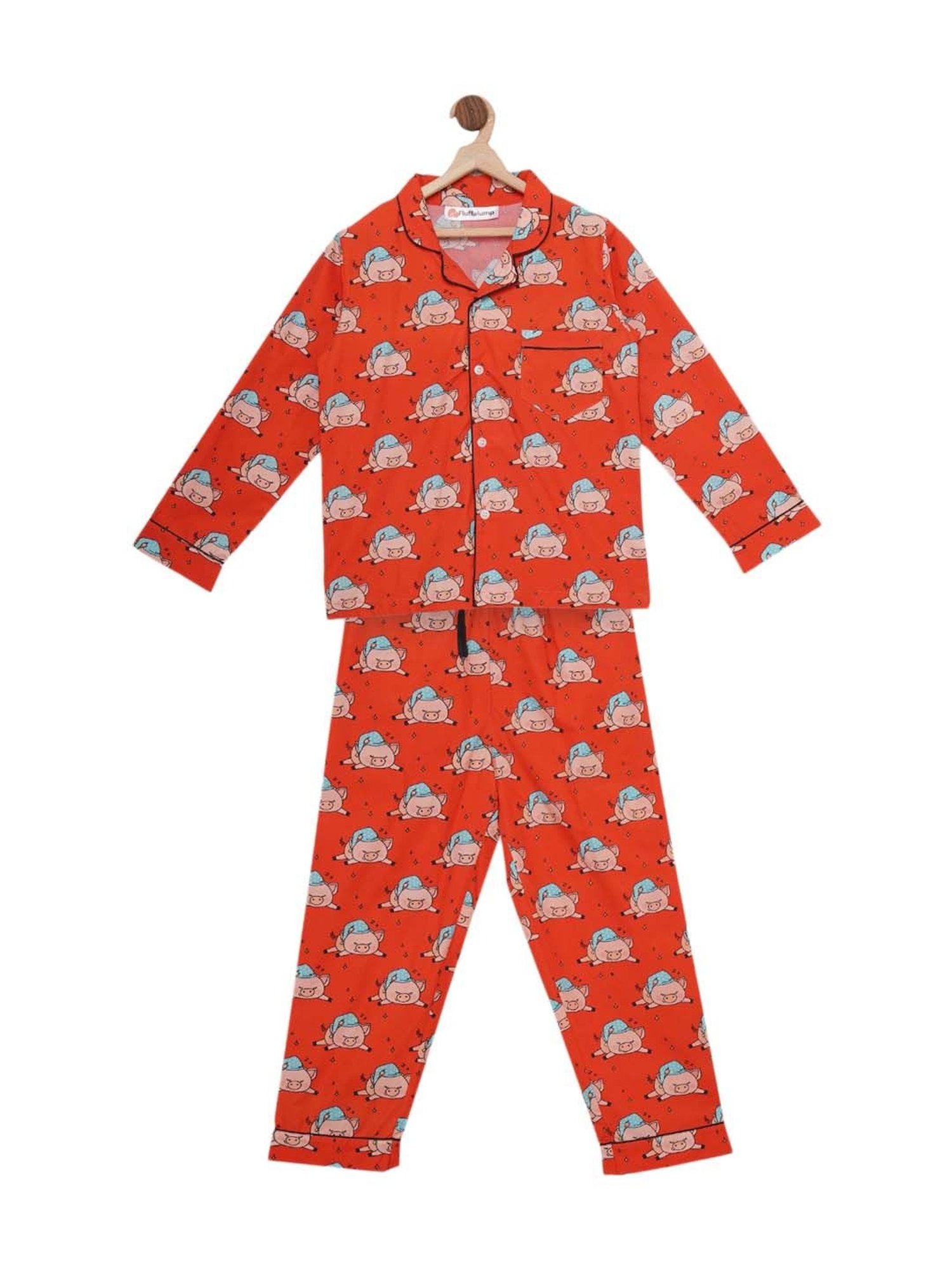 Fluffalump Boys Multicolor Cotton Printed Nightwear Top & Pants Set