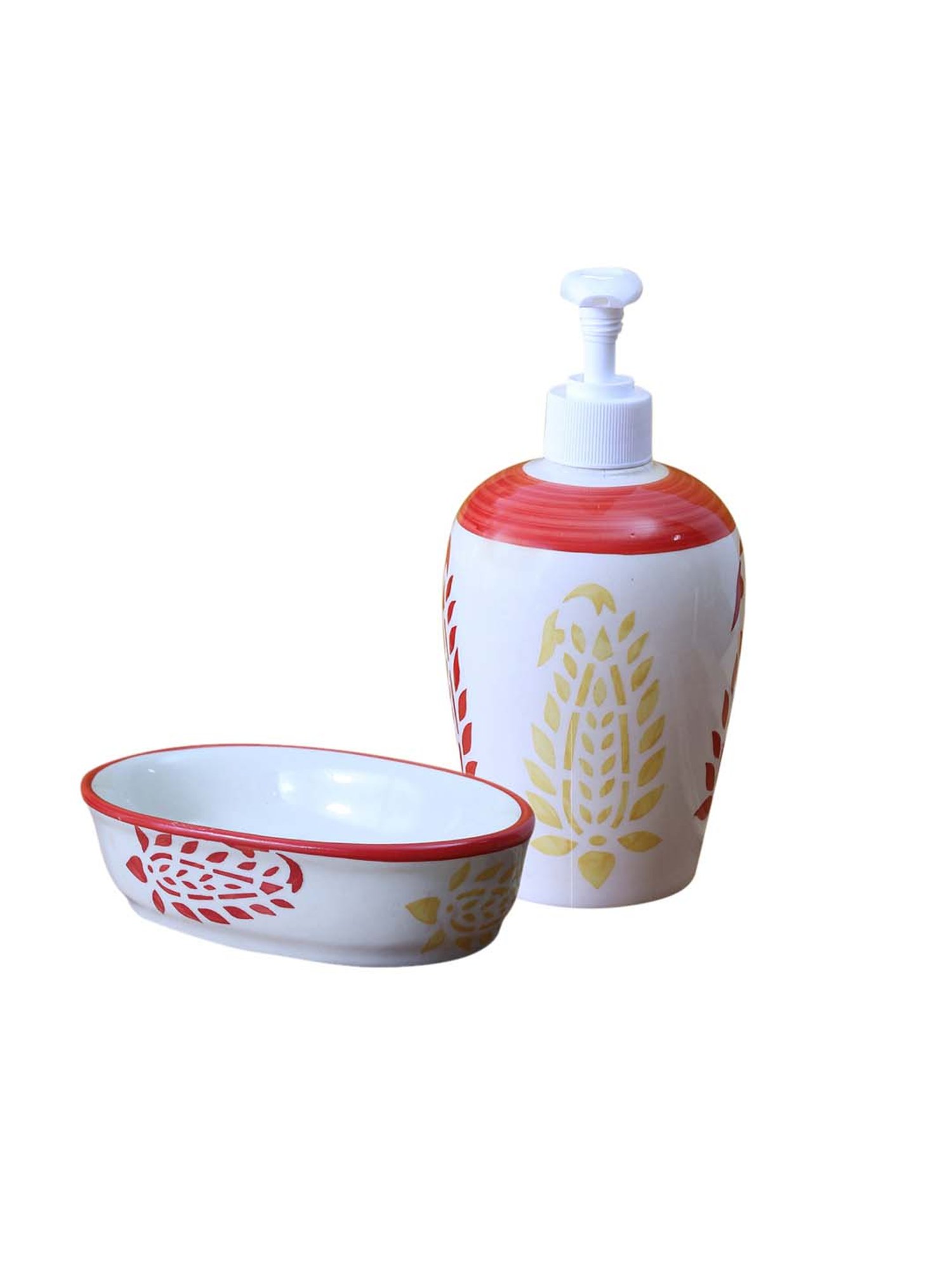 VarEesha White & Red Ceramic Bath Accessories - Set of 2