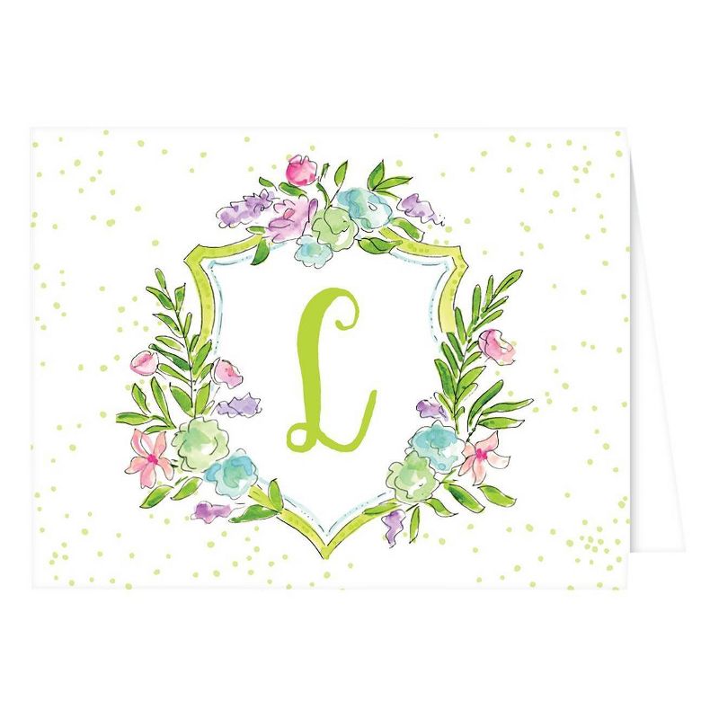 Folded Notes - Vintage Floral Crest Monogram - L