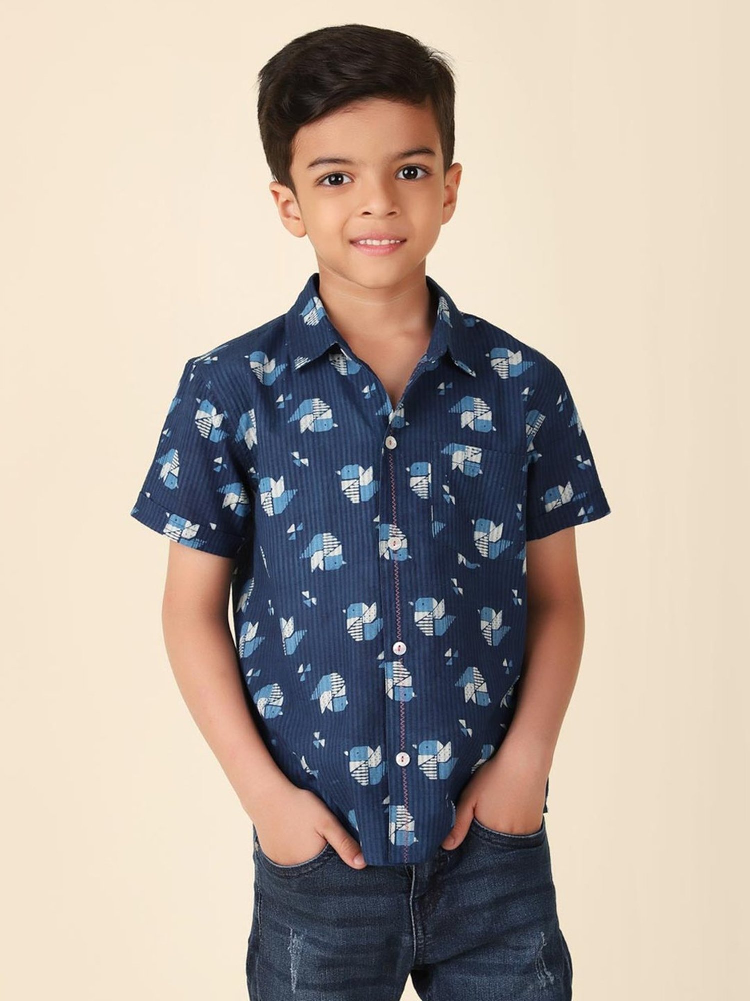 Fabindia Boys Navy Cotton Printed Shirt