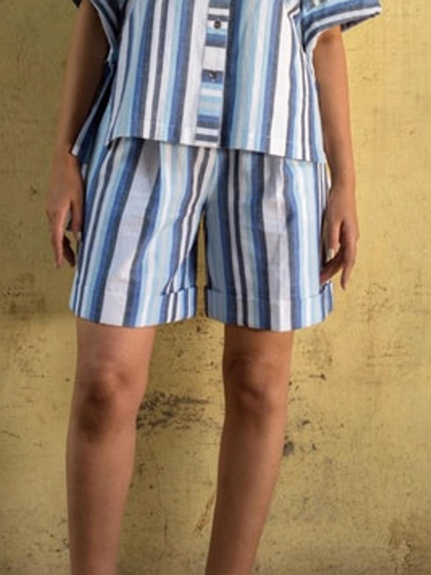 Anushe Pirani Blue & White Fika Knife Pleat Bermudas