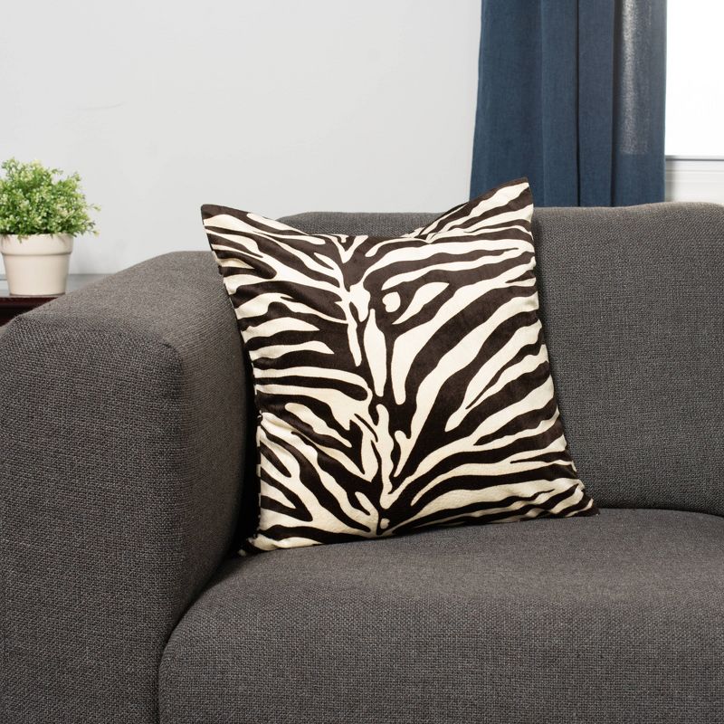 2pk 20"x20" Printed Velvet Zebra Decorative Throw Pillow Brown/Natural - SureFit
