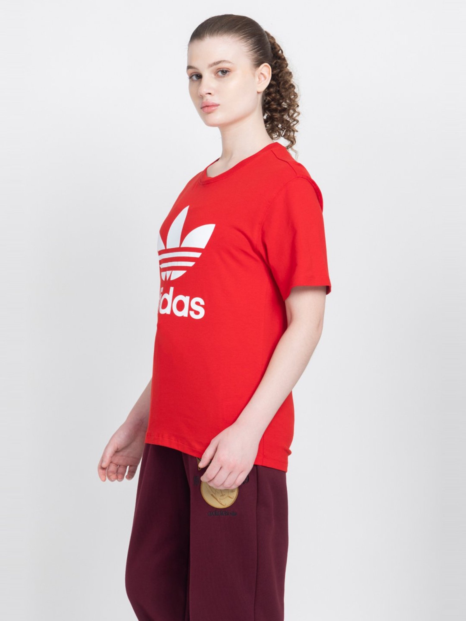 Adidas Originals Red Cotton Logo Print Sports T-Shirt
