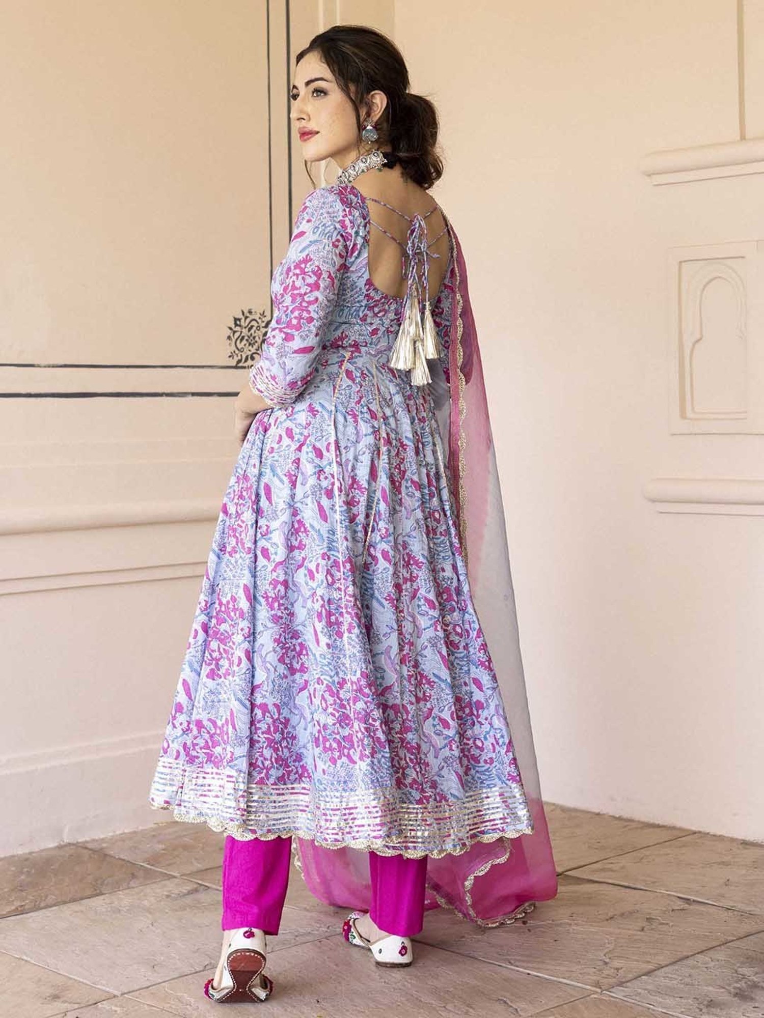 AACHHO Blue Siria Cotton Anarkali Suit Set