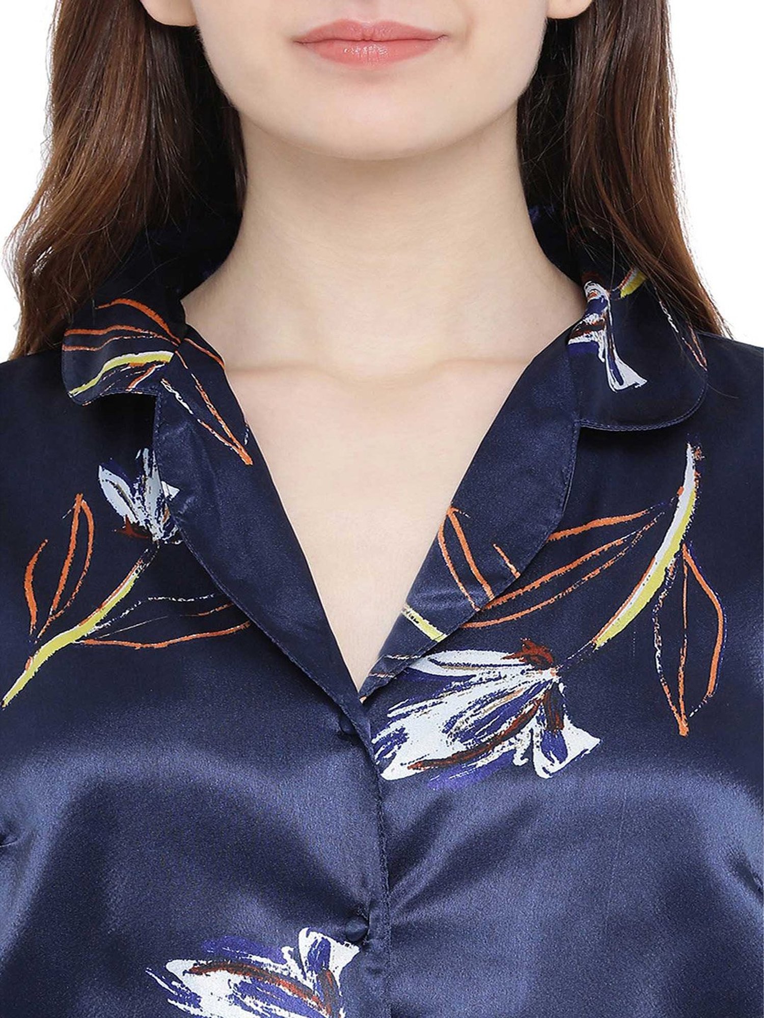 Oxolloxo Navy & White Daffodil Dusk Nightwear Shirt