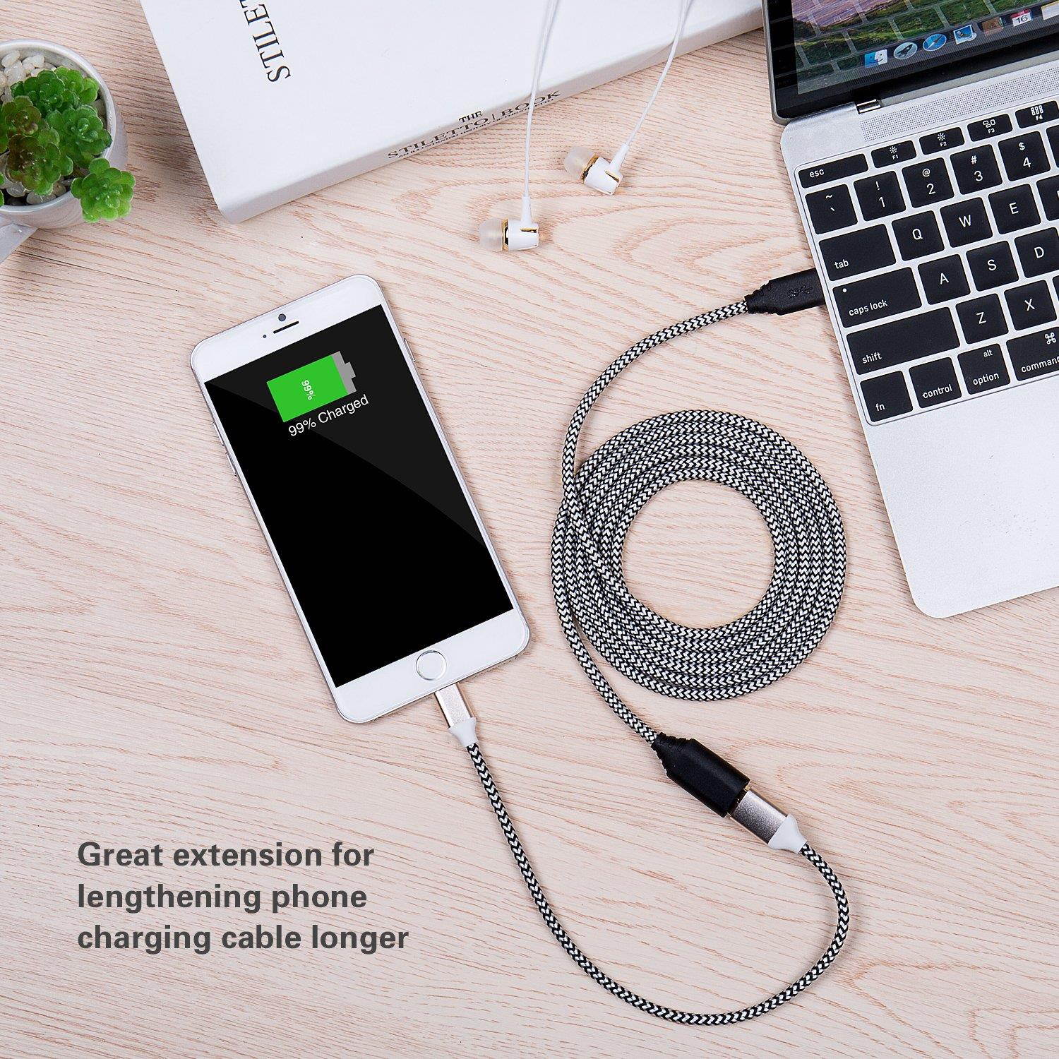 USB 3.0 Extension Cord, Besgoods 2-Pack Braided 6ft USB Extension Cable - A Male to A Female Extender Cable for Mouse, USB Flash Drive, Keyboard, Printer and more, White