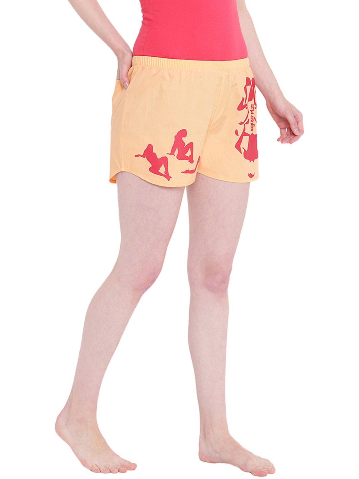 La Intimo Peach Cotton Print Shorts