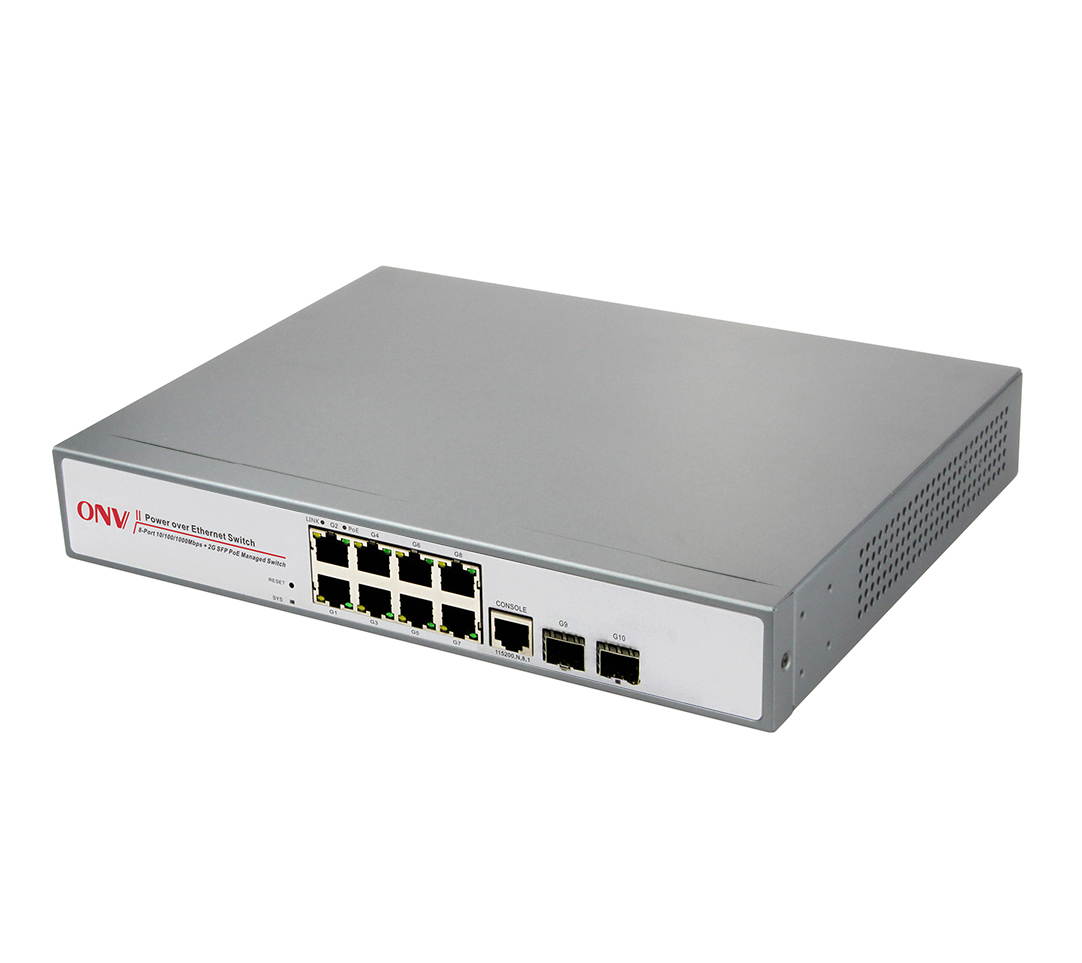 ONV-POE33108PFM 8-Port 10/100/1000Base-T + 2x gigabit SFP slots + 1 console port POE Switch