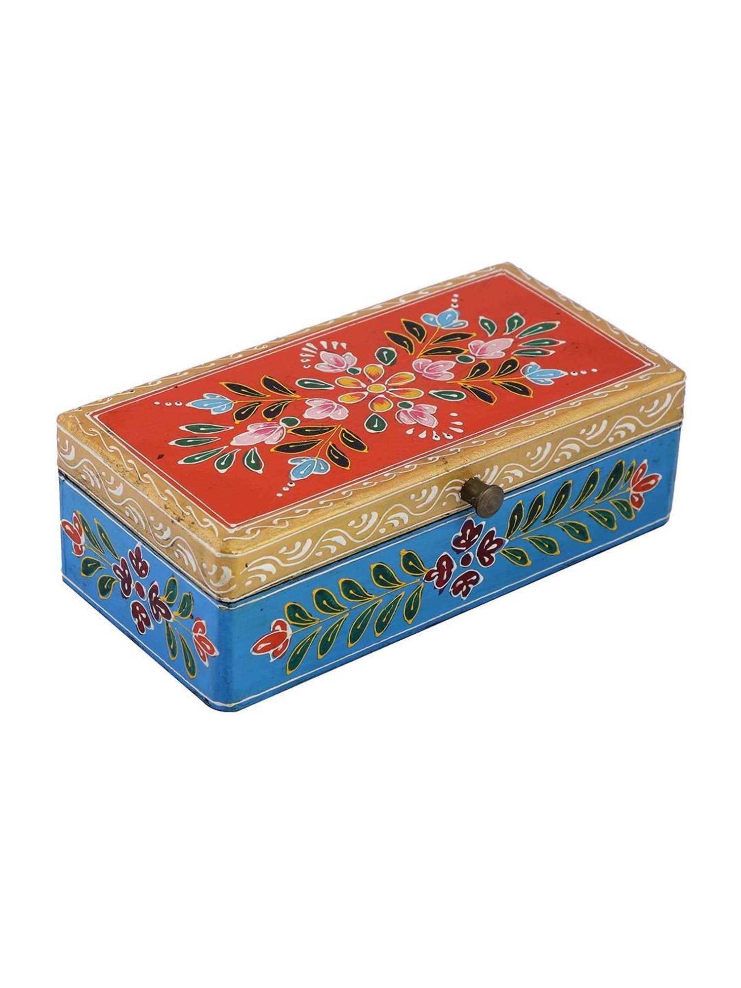 Aapno Rajasthan Red & Blue Wood Jewellery Box