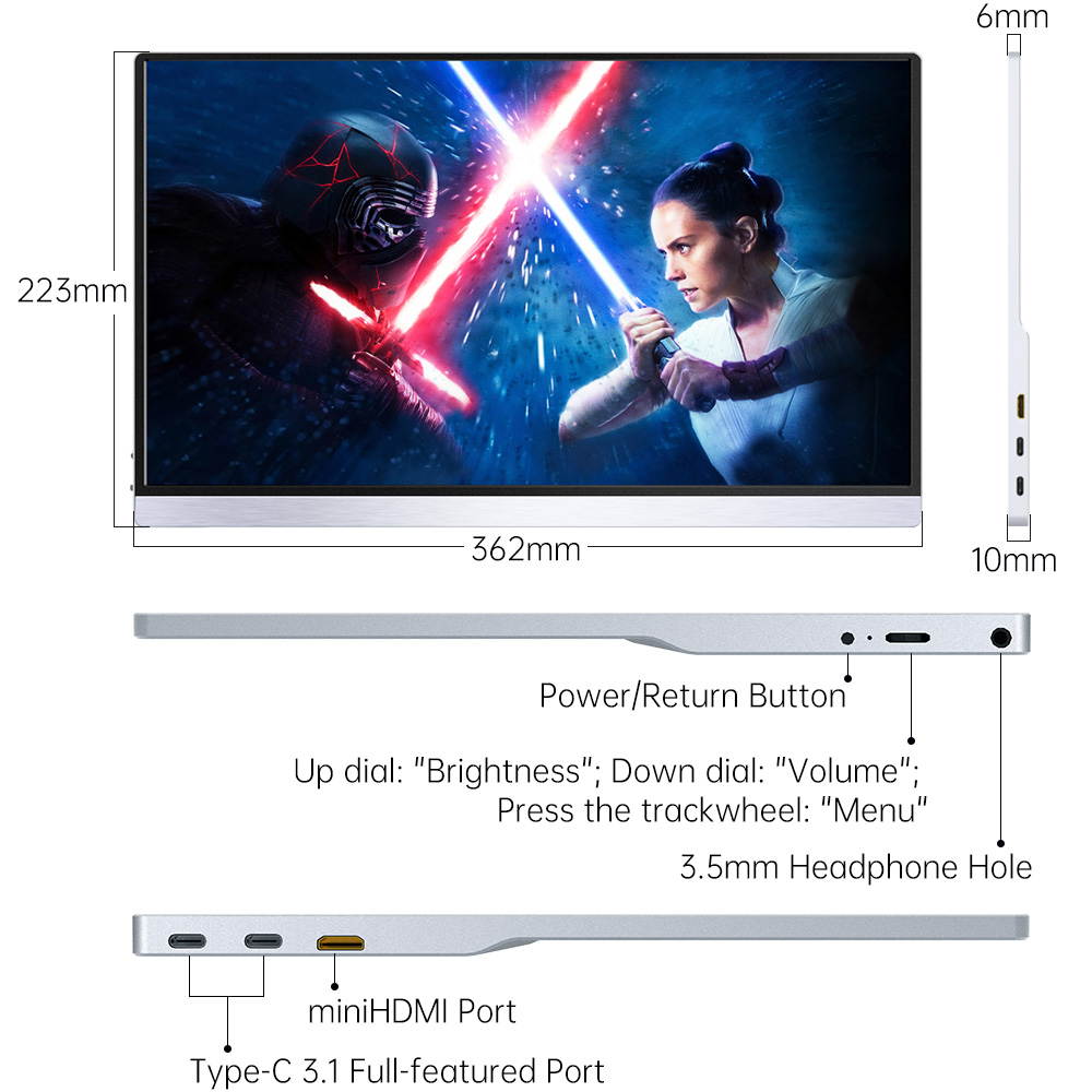 Portable monitor HD eye protection PS4 Switch xbox mobile phone computer notebook external expansion screen metal version 15.6-inch HDR+1080P non-touch+holster