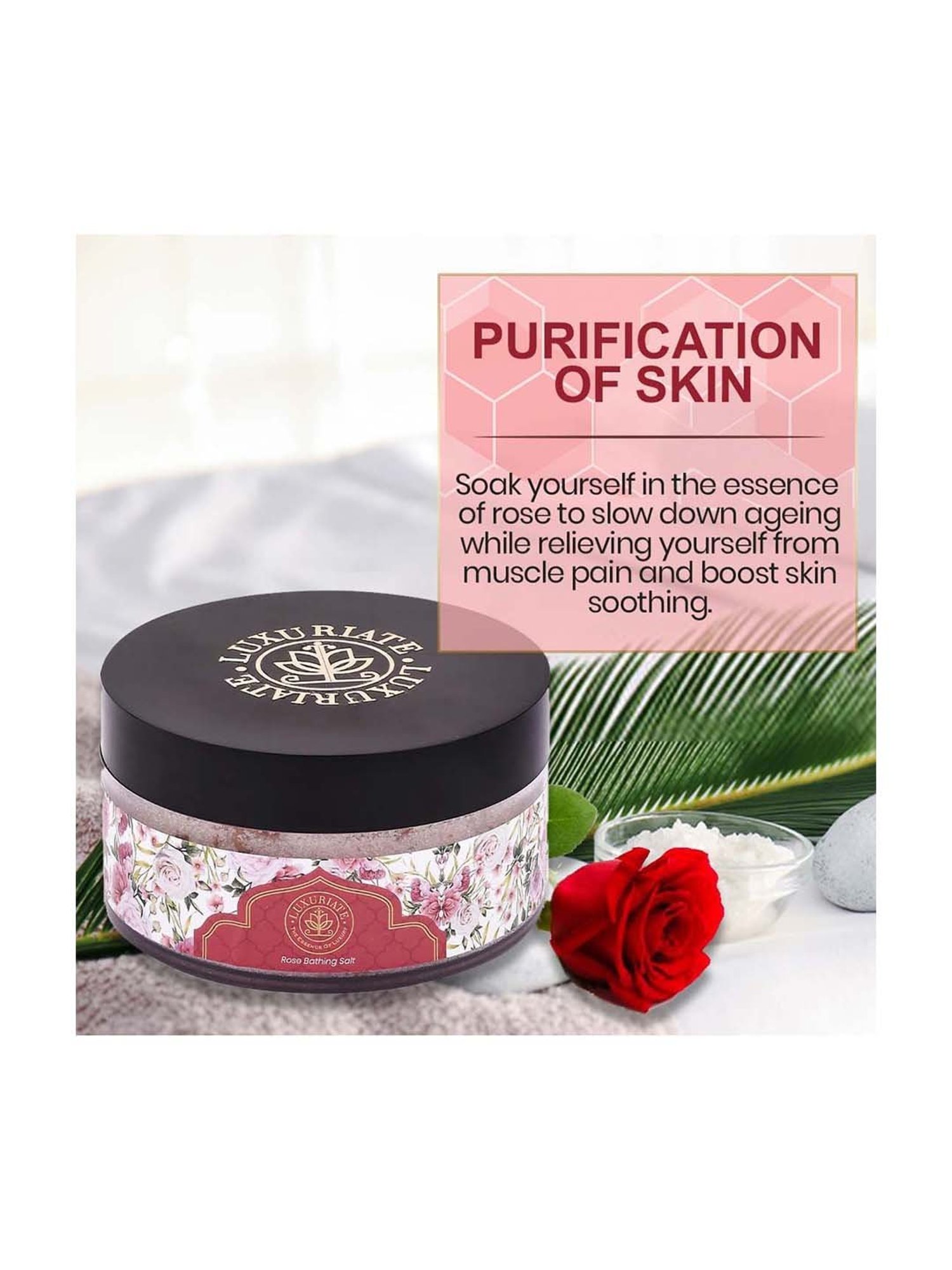 Luxuriate Natural and Mineral Rich Rose Scented Bath and Foot Spa Bathing Salt - 150 gm