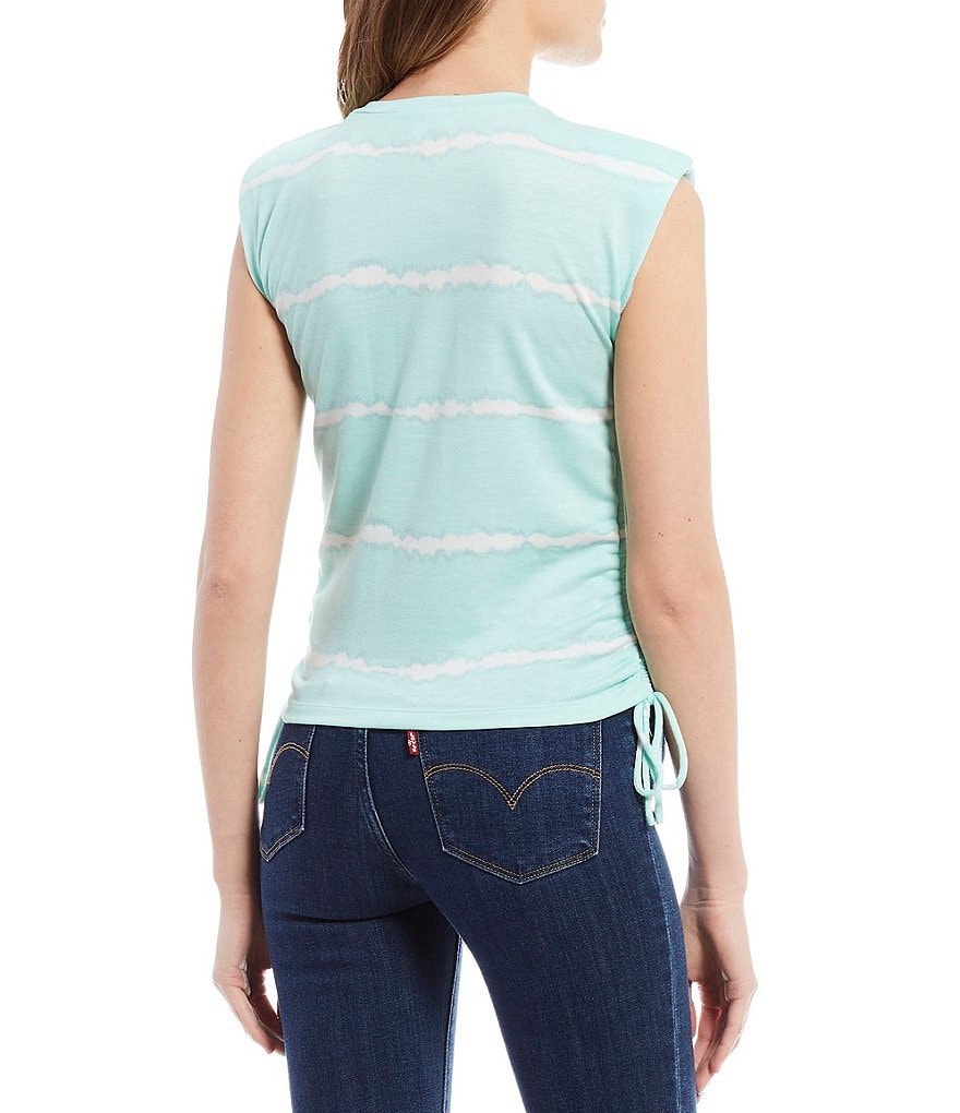 June & Hudson Stripe Cap Sleeves Side Cinched Top