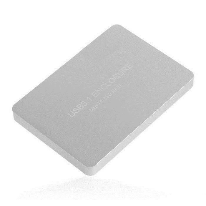 Silver USB-C USB 3.1 Type C to Dual 50mm MSATA PCI-E SSD Enclosure with Raid