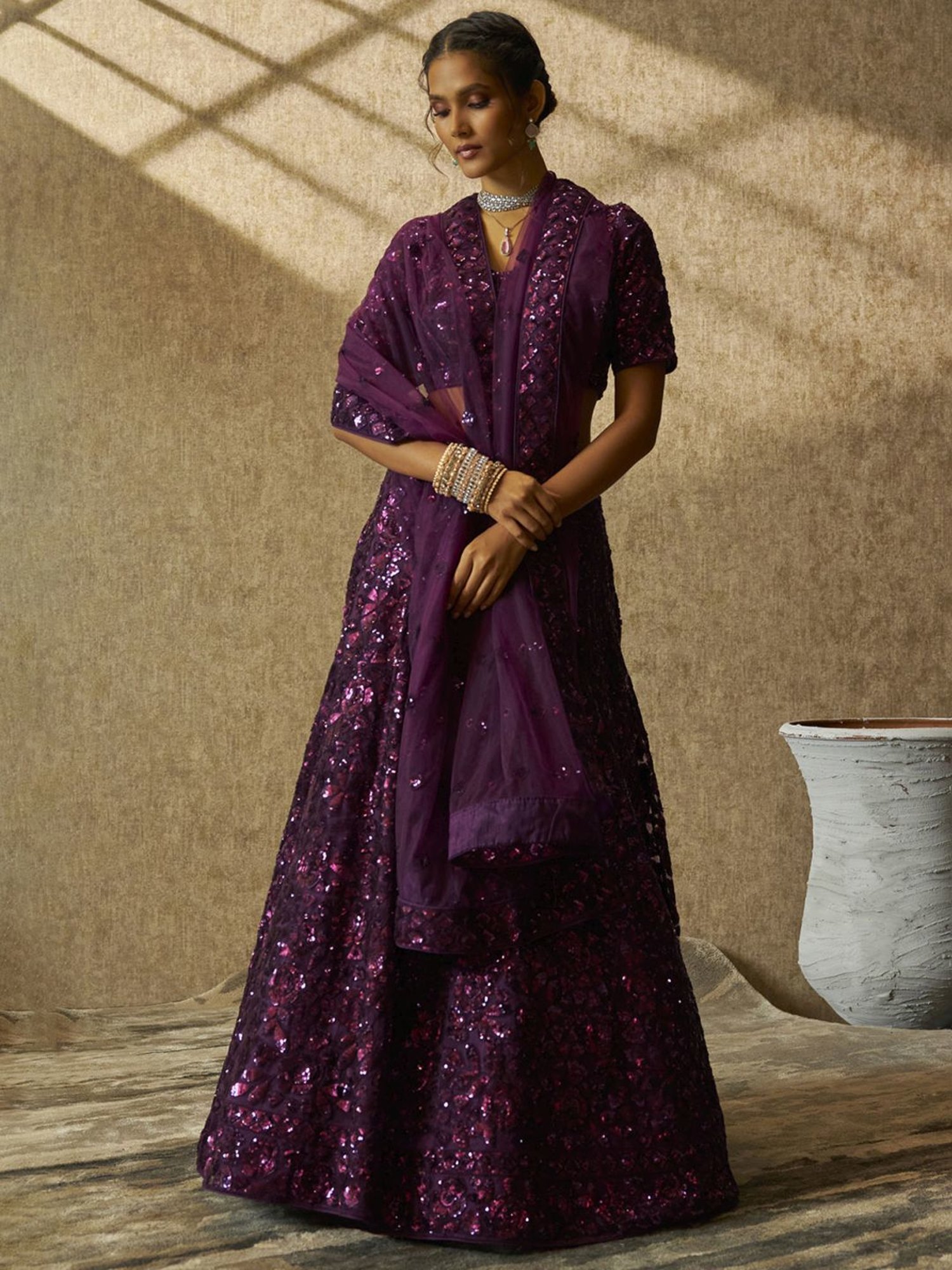 Soch Purple Embellished Unstitched Lehenga Choli Set With Dupatta