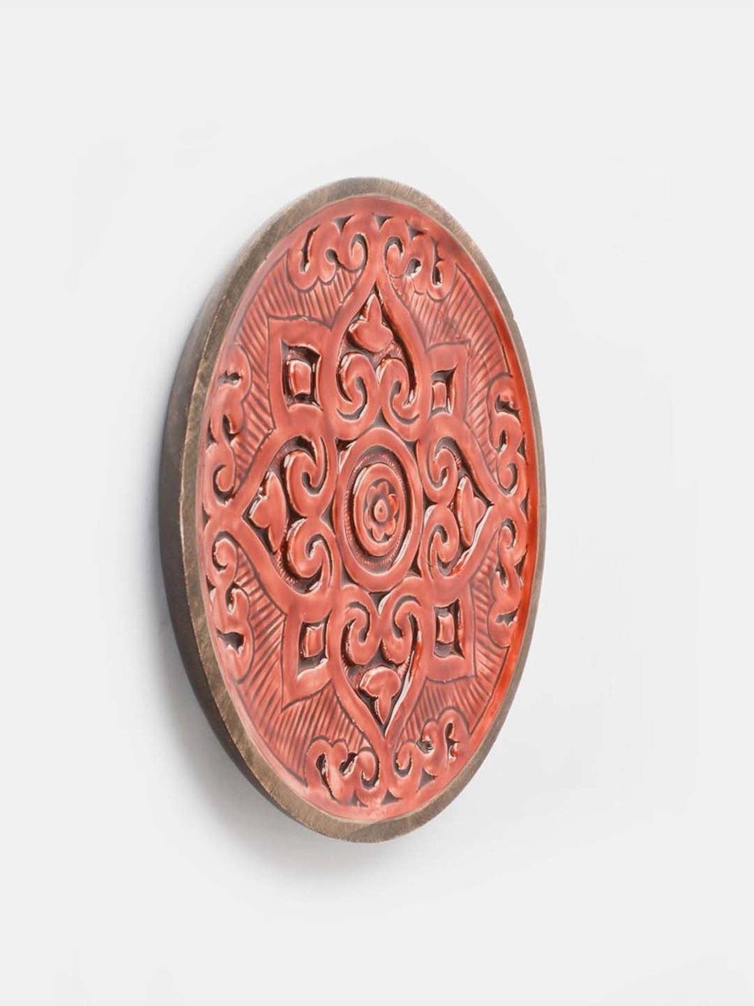 Fabindia Home Gulmohar Orange Wood Hand Carved Wall Plate
