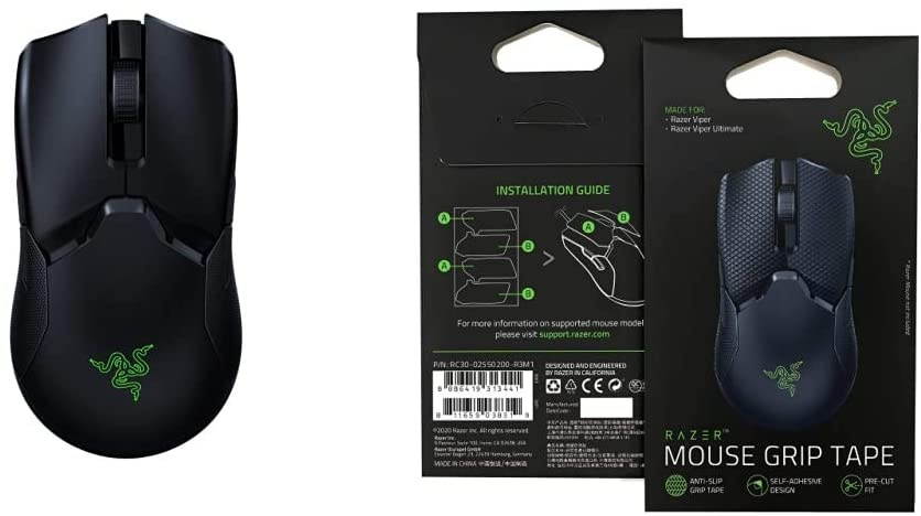 Razer Viper Ultimate Lightest Wireless Gaming Mouse + Mouse Grip Tape Bundle: Classic Black