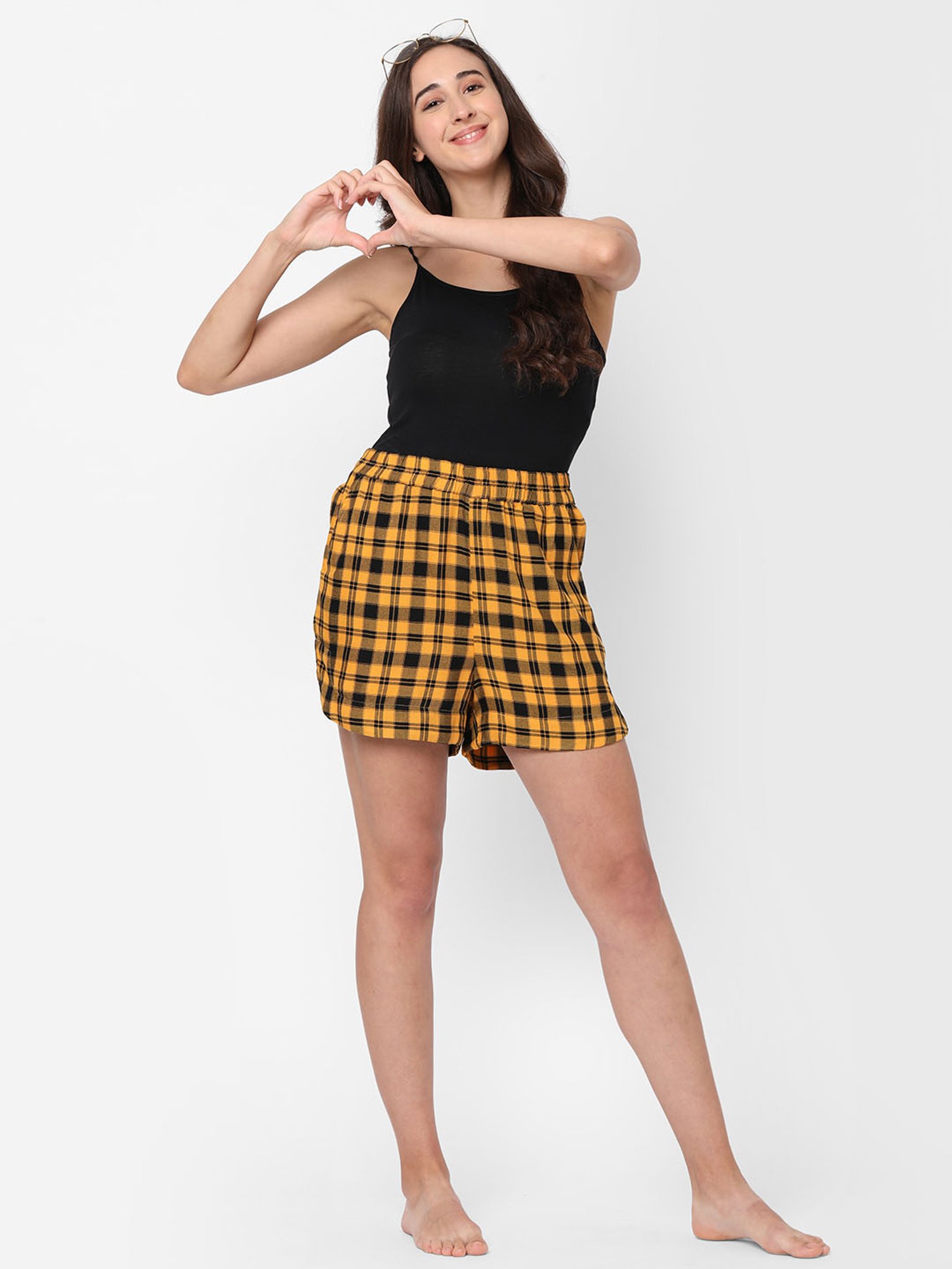 Mystere Paris Yellow & Black Checks Shorts