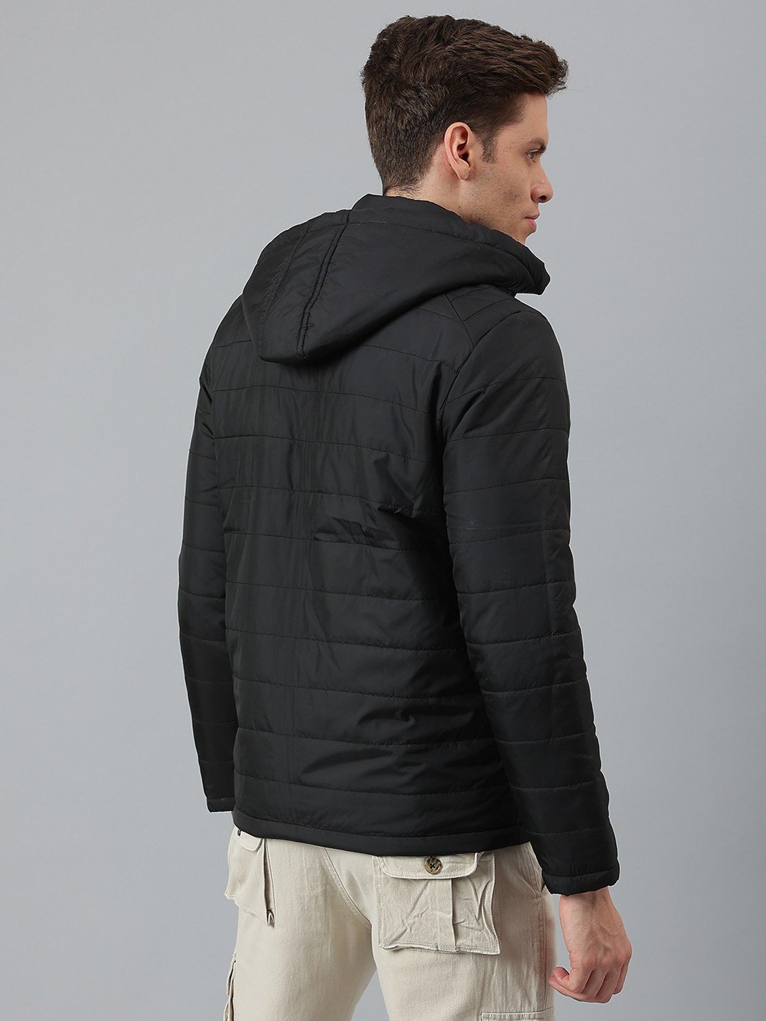 Dennis Lingo Black Regular Fit Quilted Hooded Jacket