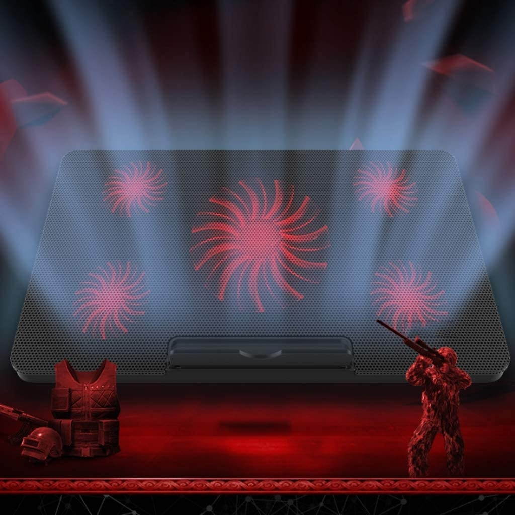 MYBA Laptop Cooling pad Laptop Cooling Pad, 5 Fans Notebook Cooling Pad 2400 RPM and LED Lights 2 USB Ports 6 Angle Adjustable Laptop Cooler Fits 12"-17" Laptop Cooler (Color : Blue)