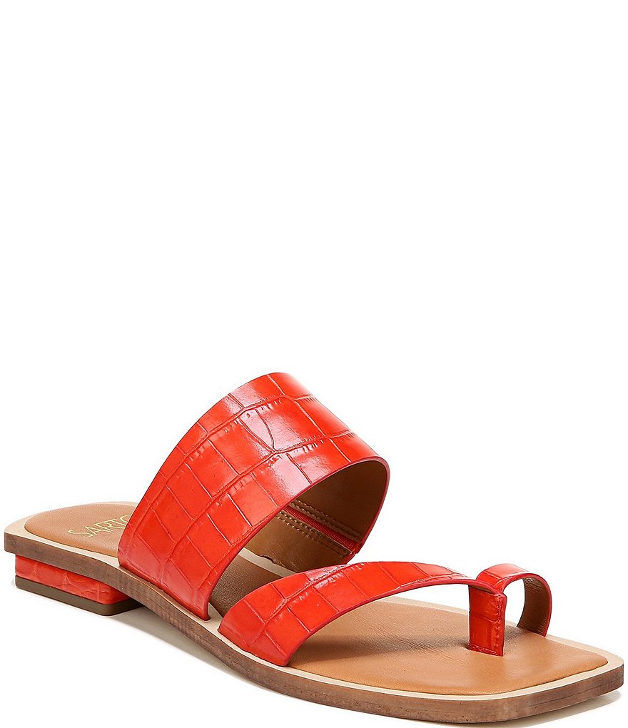 Sarto by Franco Sarto Ediana Croco Print Leather Toe Ring Square Toe Sandals