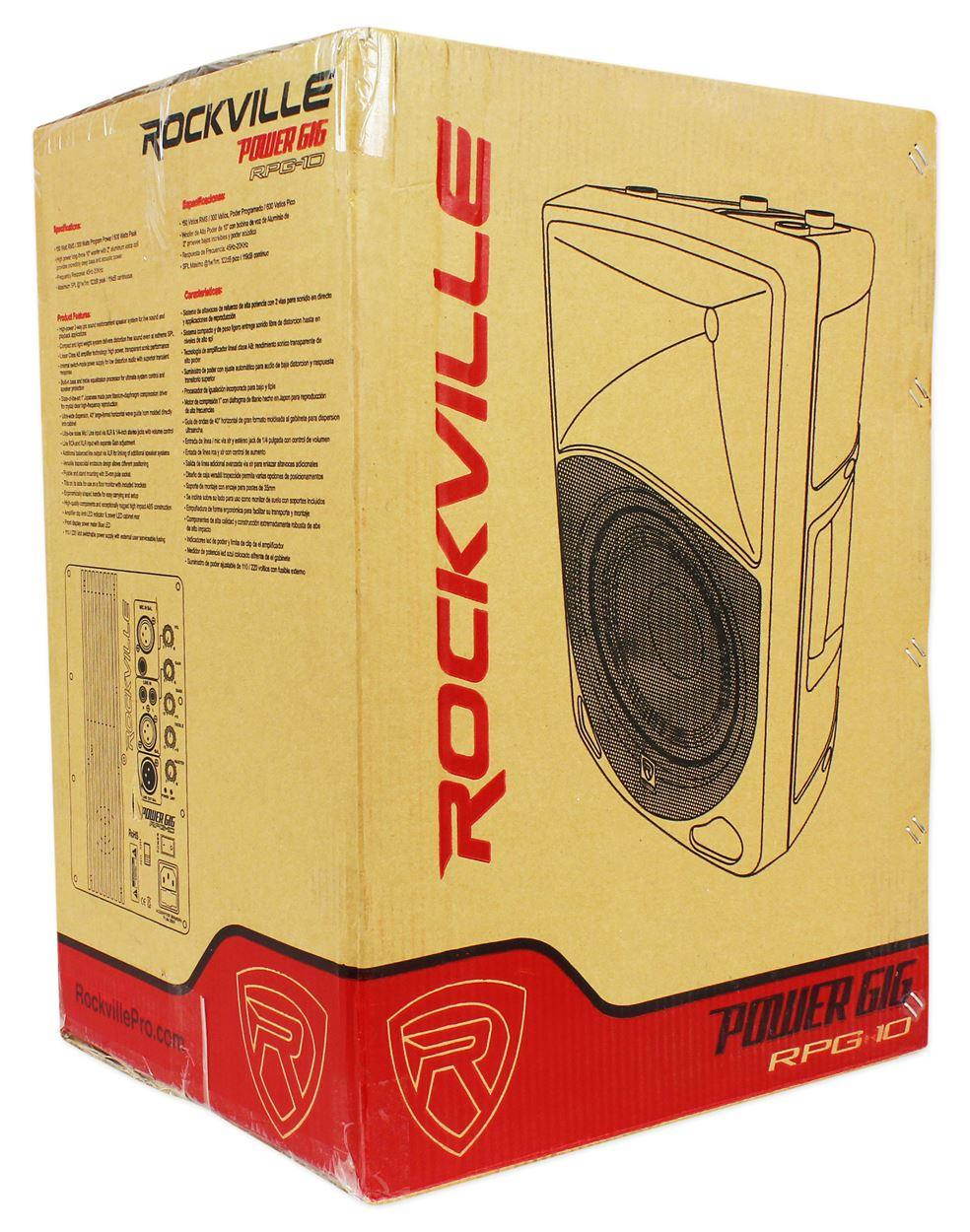 (2) Rockville RPG10 10" Powered 600W DJ PA Speakers+(2) Subs+Stands+Cables+Bag